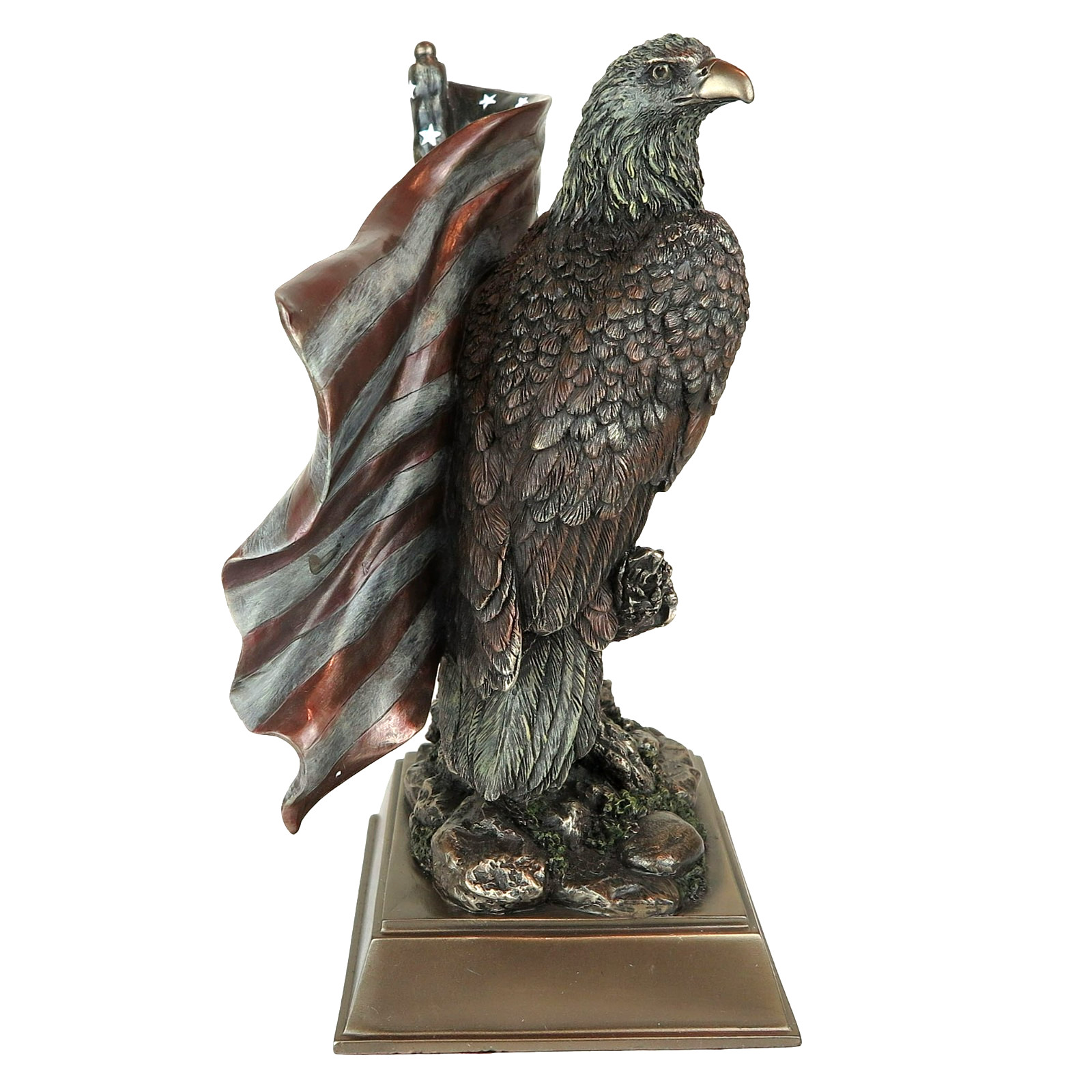 Bald Eagle American Pride Stars Stripes Bronze Figurine Miniature Statue 10.5″H