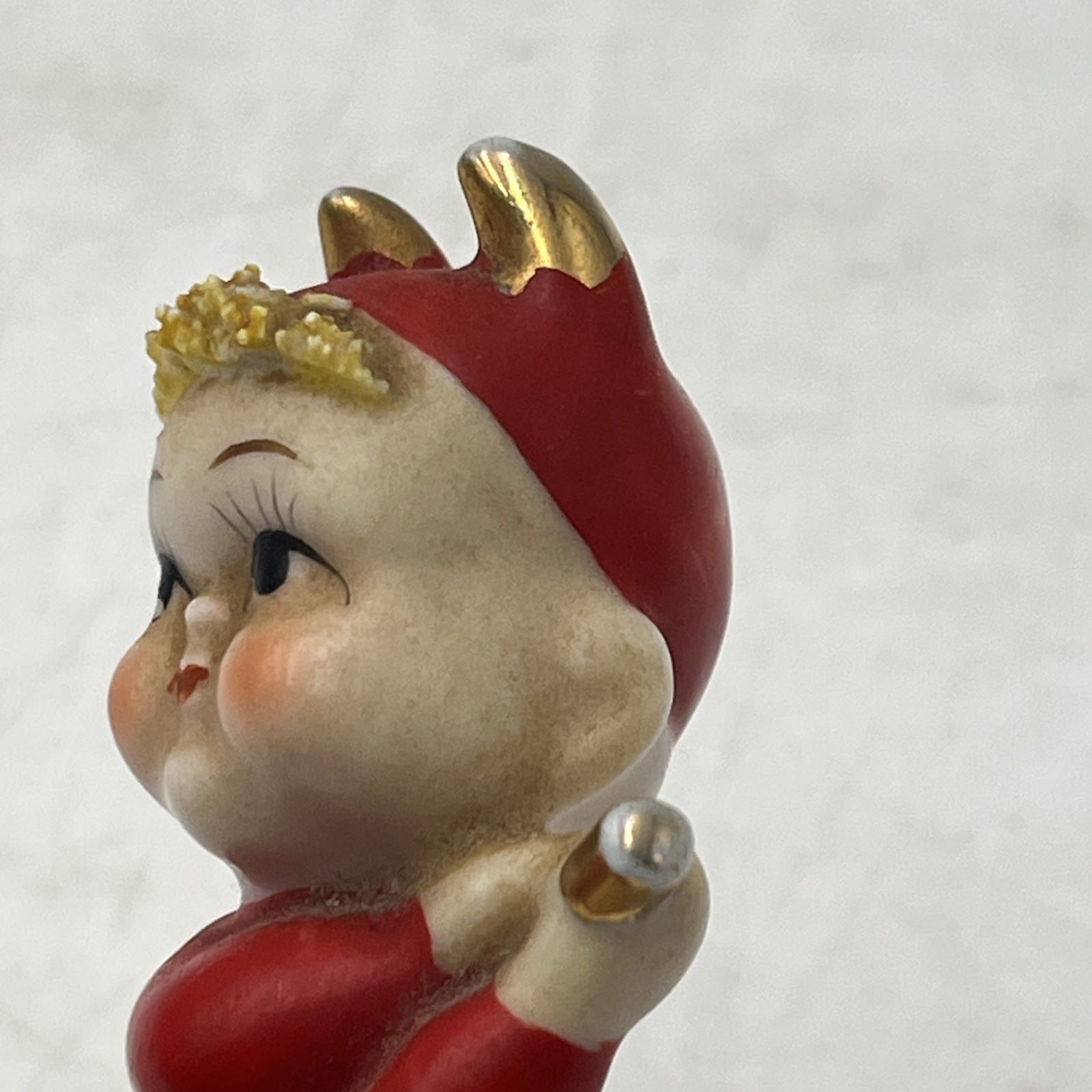 VINTAGE 1950’s MCM LEFTON DEVIL GOLFING GOLF GOLD GILDED PORCELAIN FIGURE