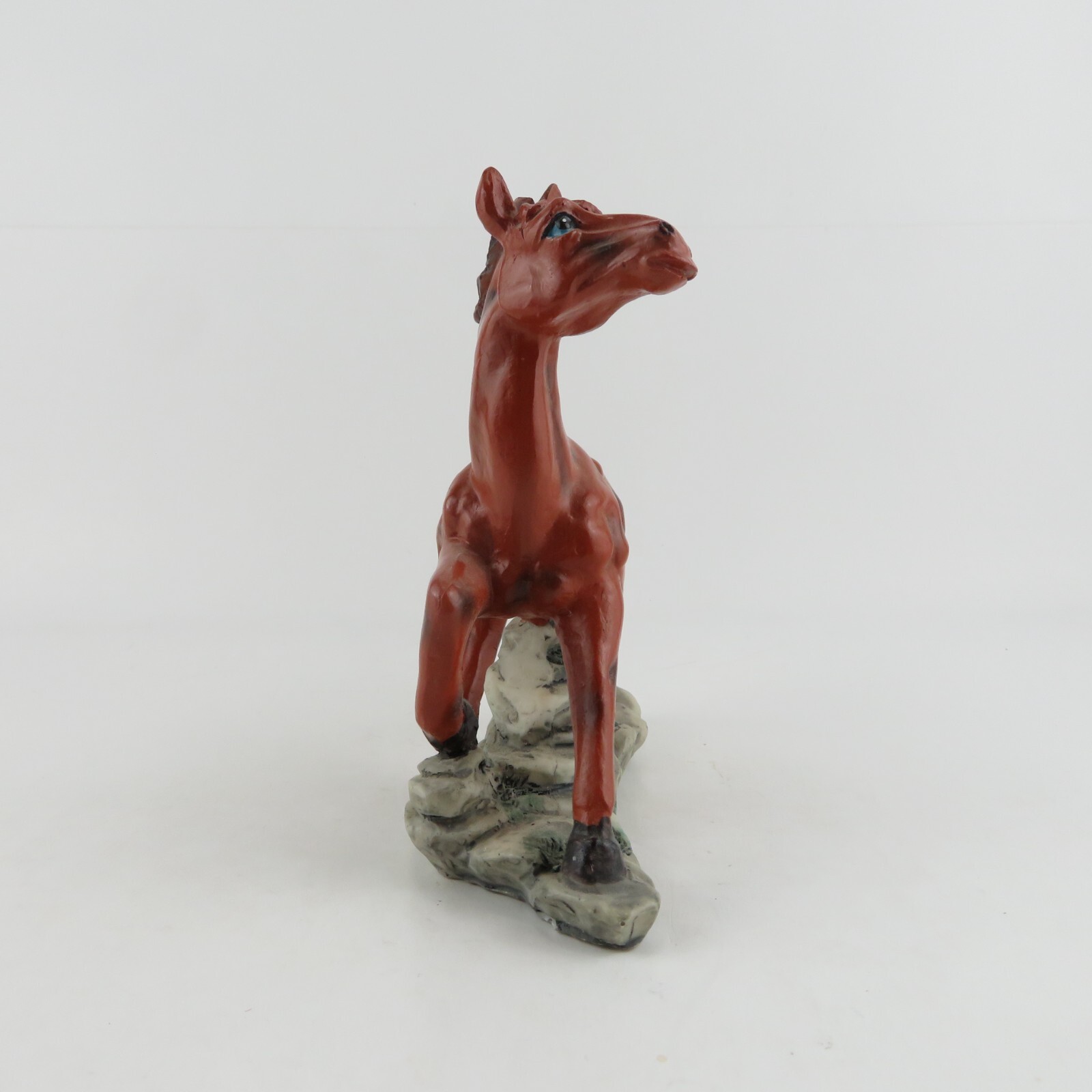 Vintage Resin HORSE Statue Figurine – Blood Bay on Rock Base – 5″ Tall