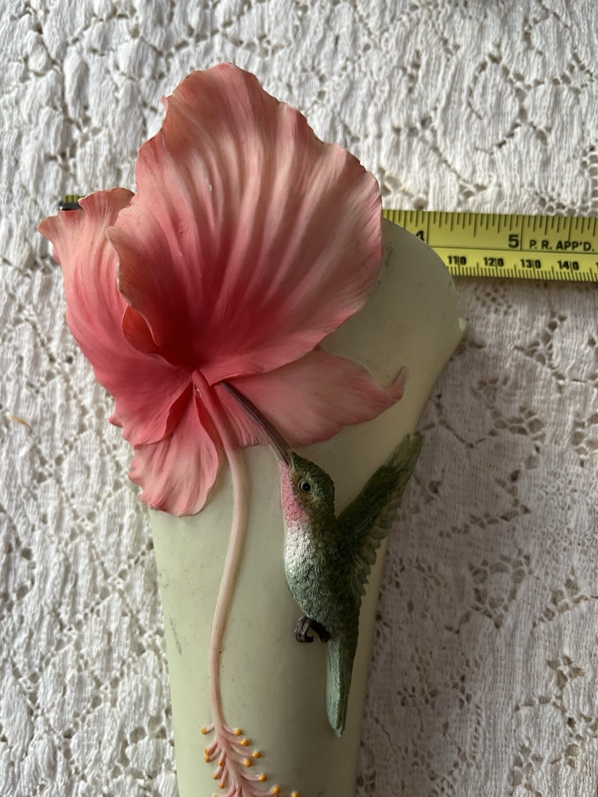 Iris & Orchid Design Inc. Hibiscus & Hummingbird Pink/Green Resin Wall Sculpture