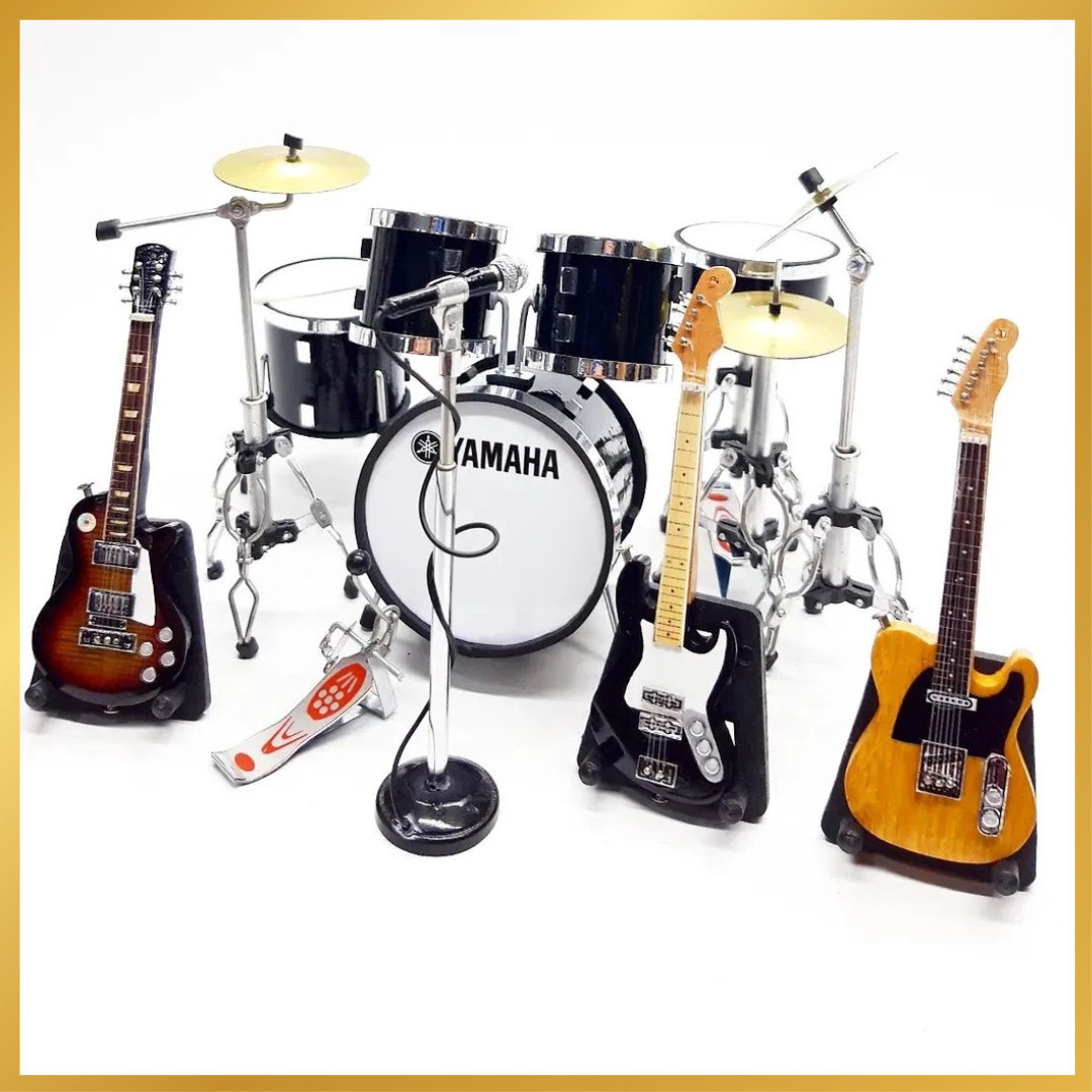 Yamaha Black Drum Miniature And Exclusive Guitar 1/12 Scale Plus Mic Full Set