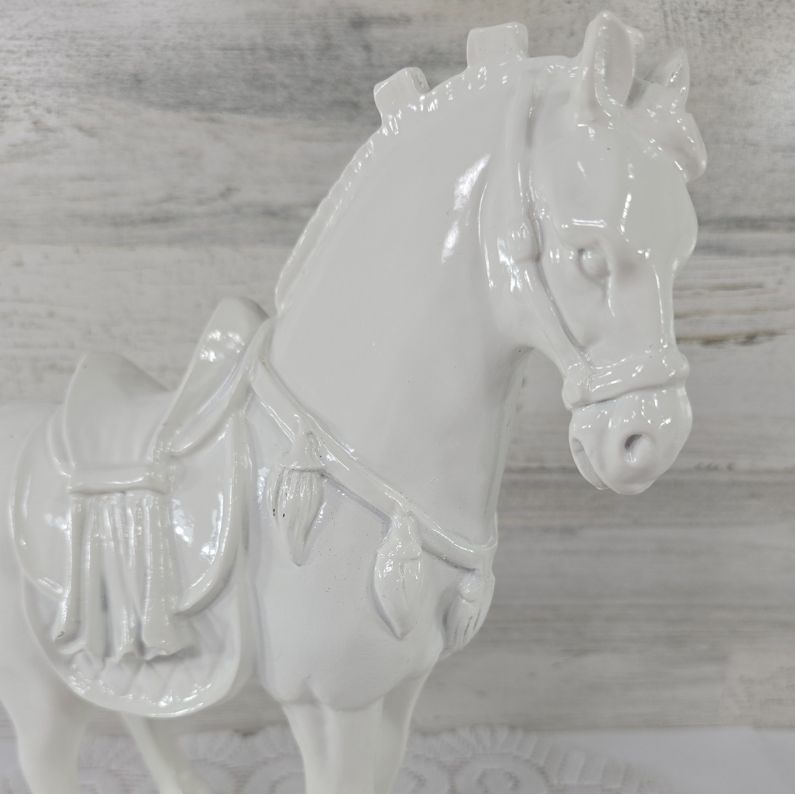 VINTAGE WHITE Trojan Horse Statue MCM War Sculpture Figurine 12 inx9 in 1lb 15oz