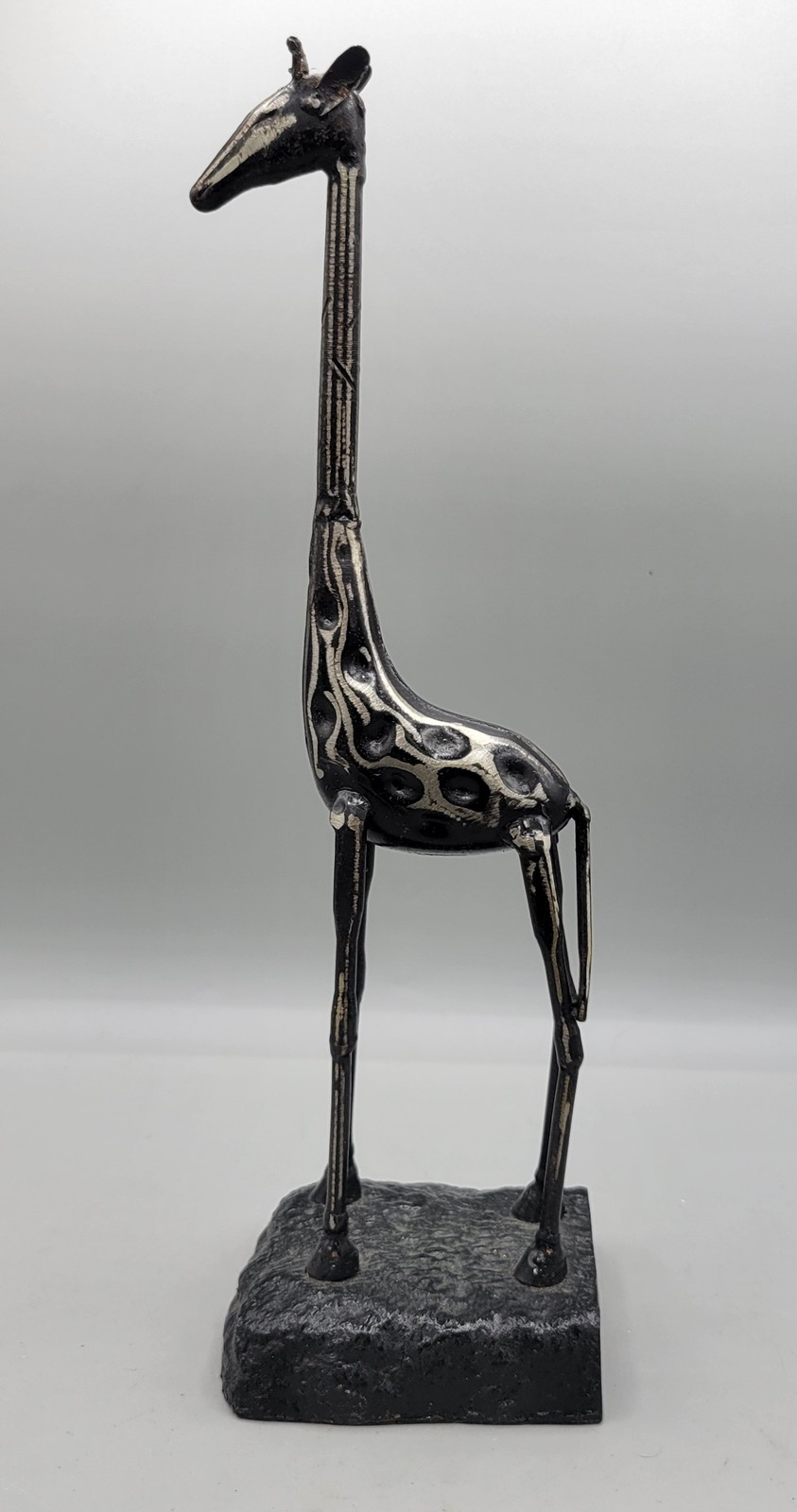 Giraffe Couple Figurines Set African Safari Decor Black Silver Gold Forged Iron