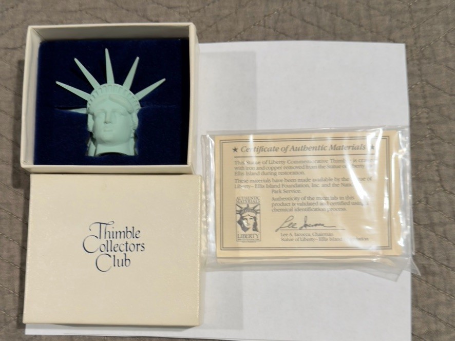 Thimble TCC Statue of Liberty Thimble 1980s restoration iron copper in Box COA