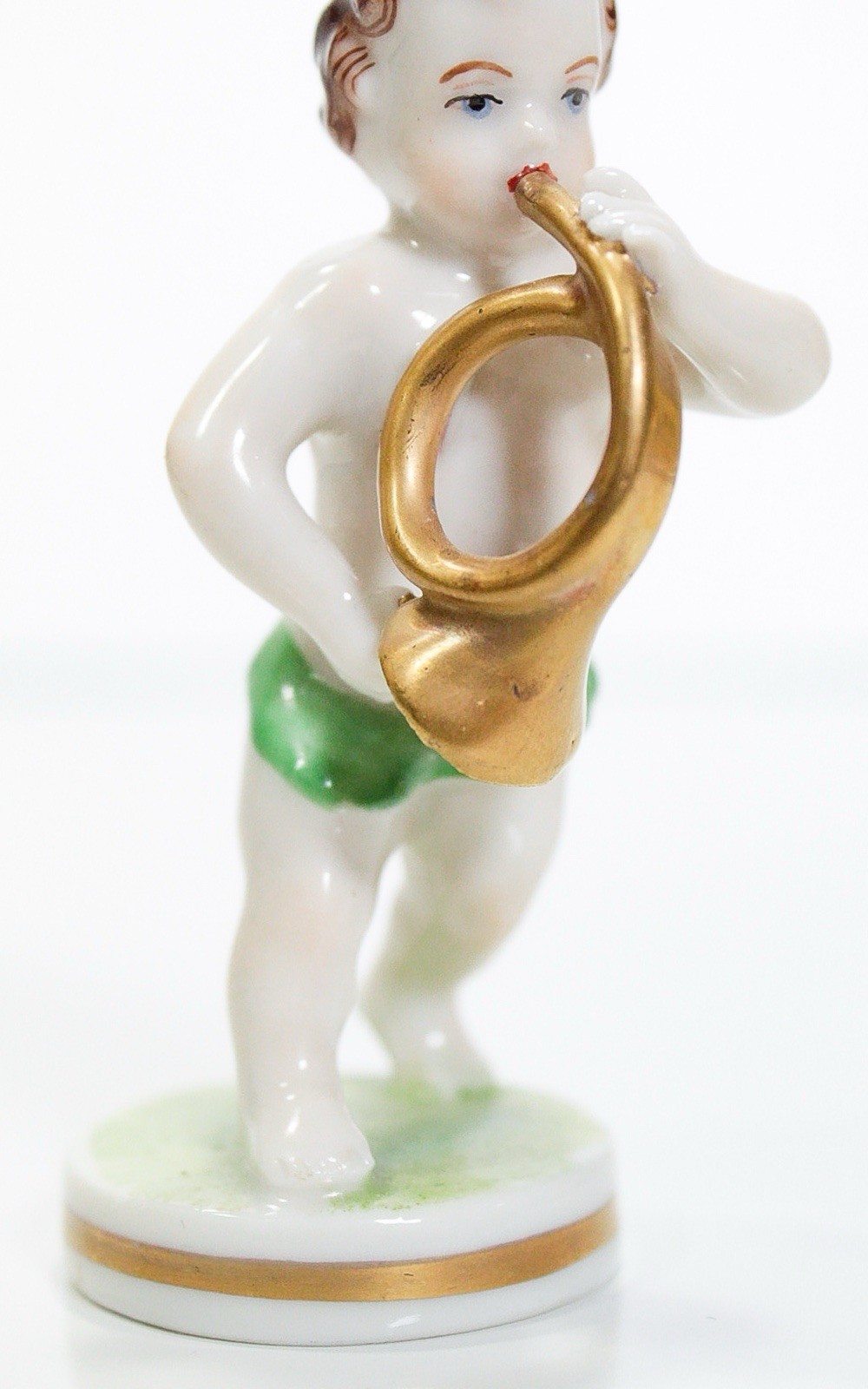 MULLER VOLKSTEDT Dresden Hand Painted French Horn Player Porcelain Figurine