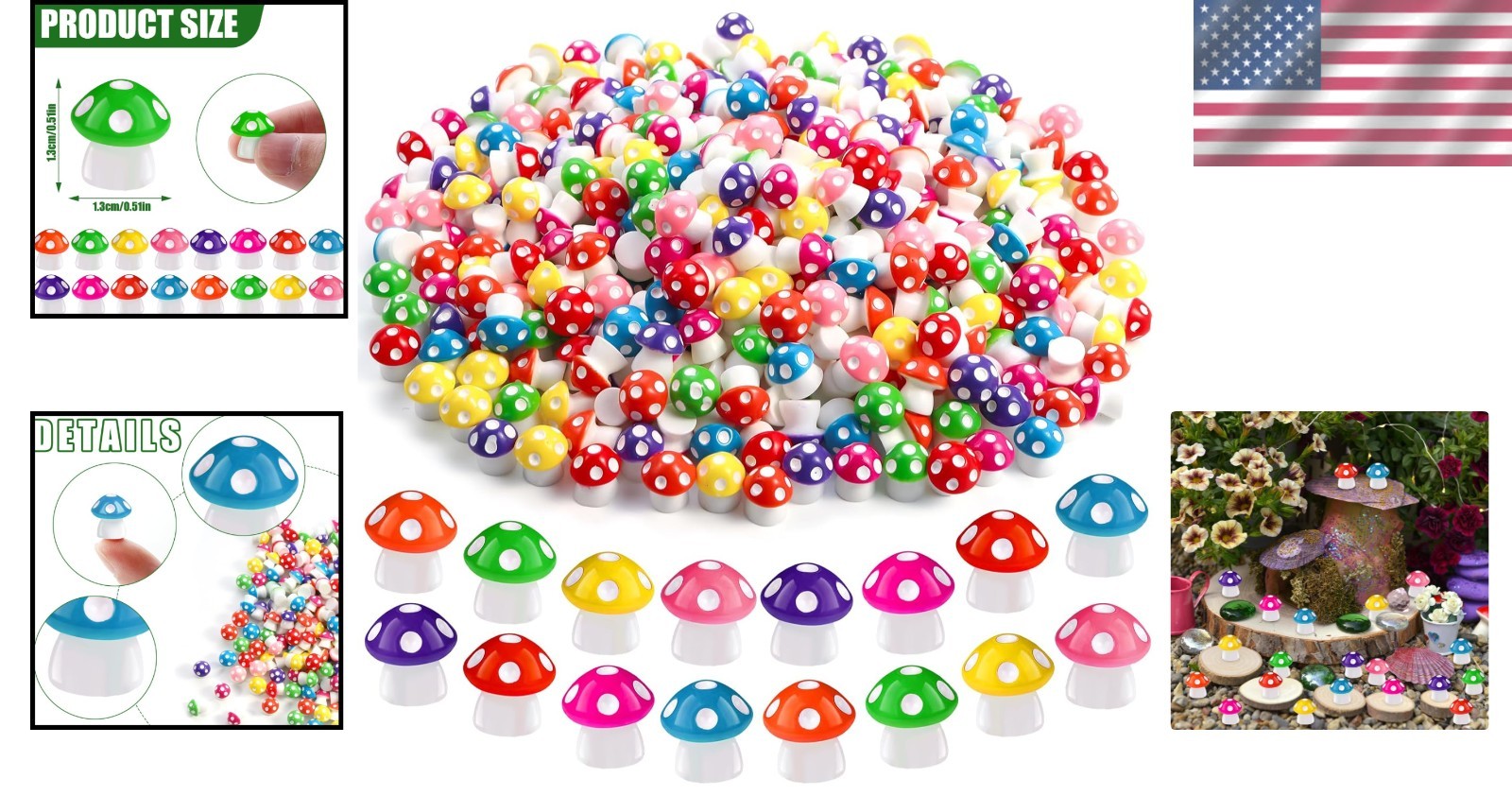 Vibrant 100pcs Tiny Resin Mushrooms – 8 Colors for Creative Miniature Landscapes
