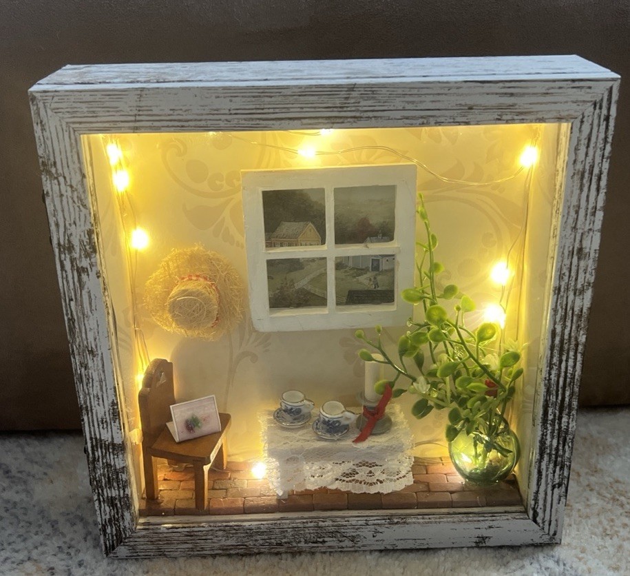 Kitchen Shadowbox Wood French Country Tea on Bricks Wall Hanging Decor LIGHT