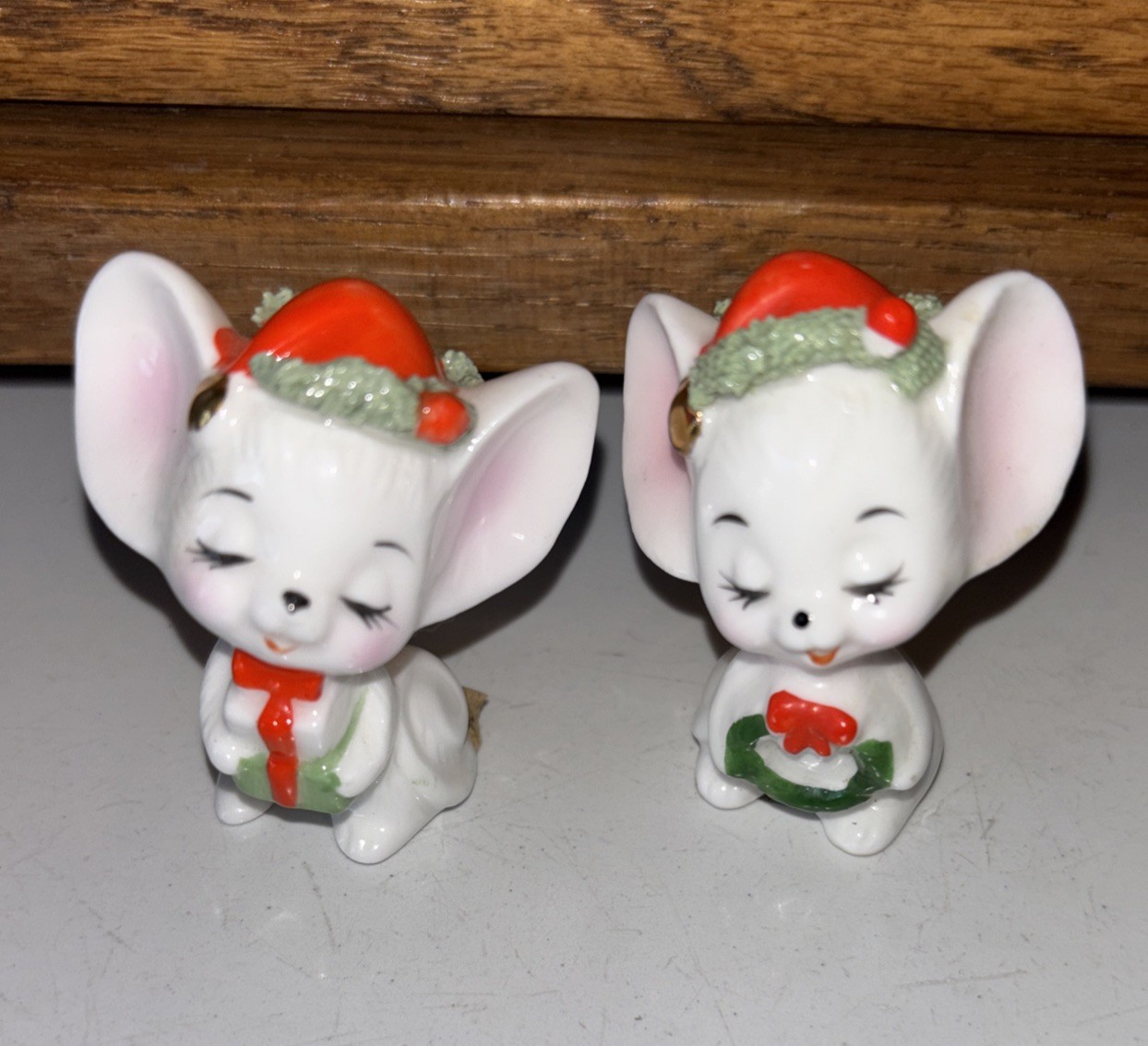 Napco Mice Figurines Vntg 50s Lot Of 2 Spaghetti Trim