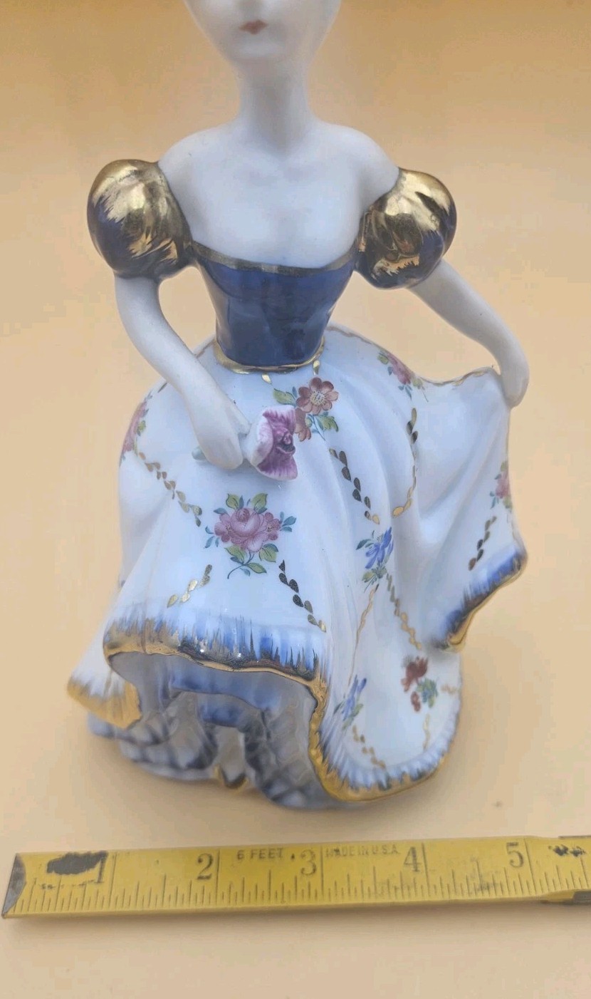 Cracker Barrel Victorian Dancing Lady Porcelain Figurine Flowers Gold Trim 7.5”