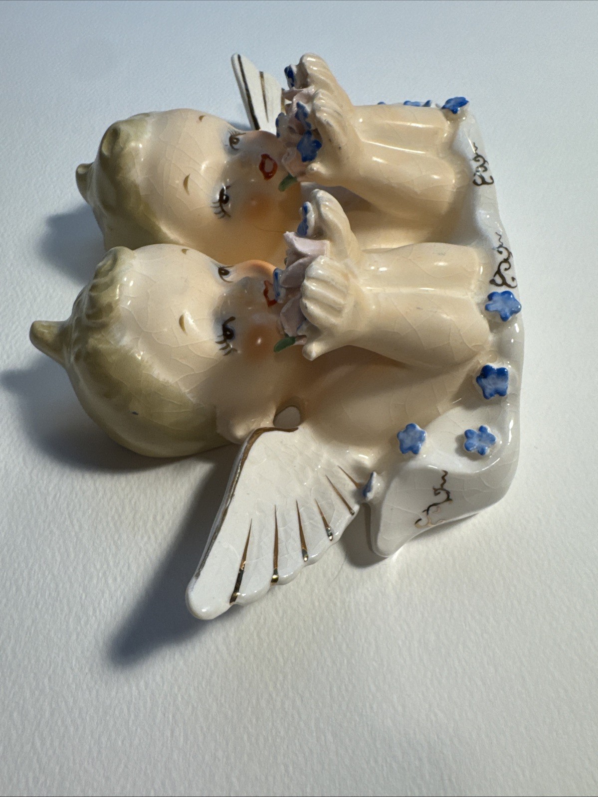 Vintage Artmark Original Handpainted Angels Holding Flowers Cherubs