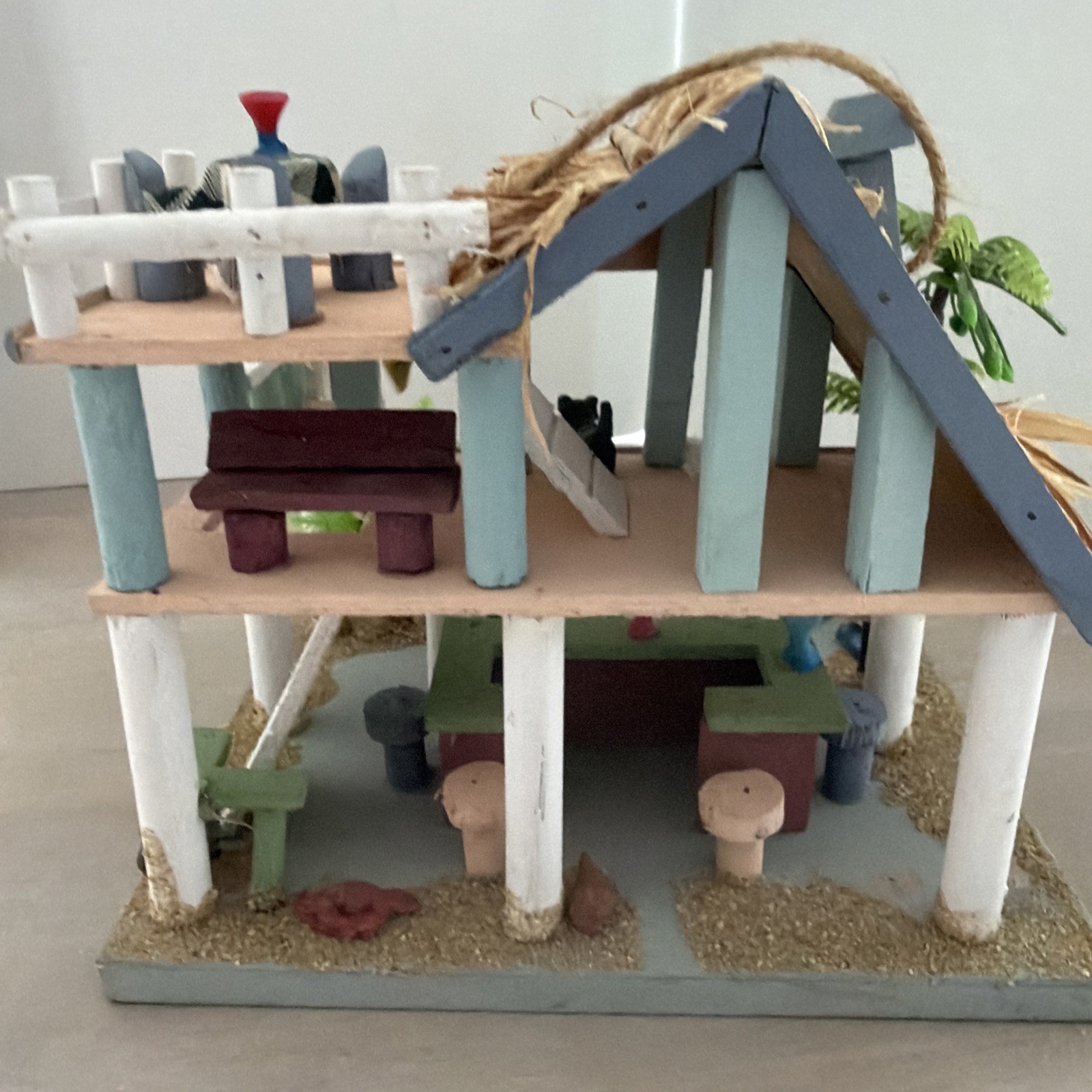 Sunset Villa Key West Wood Diorama Hanging Beach House Decor 9x7x8”