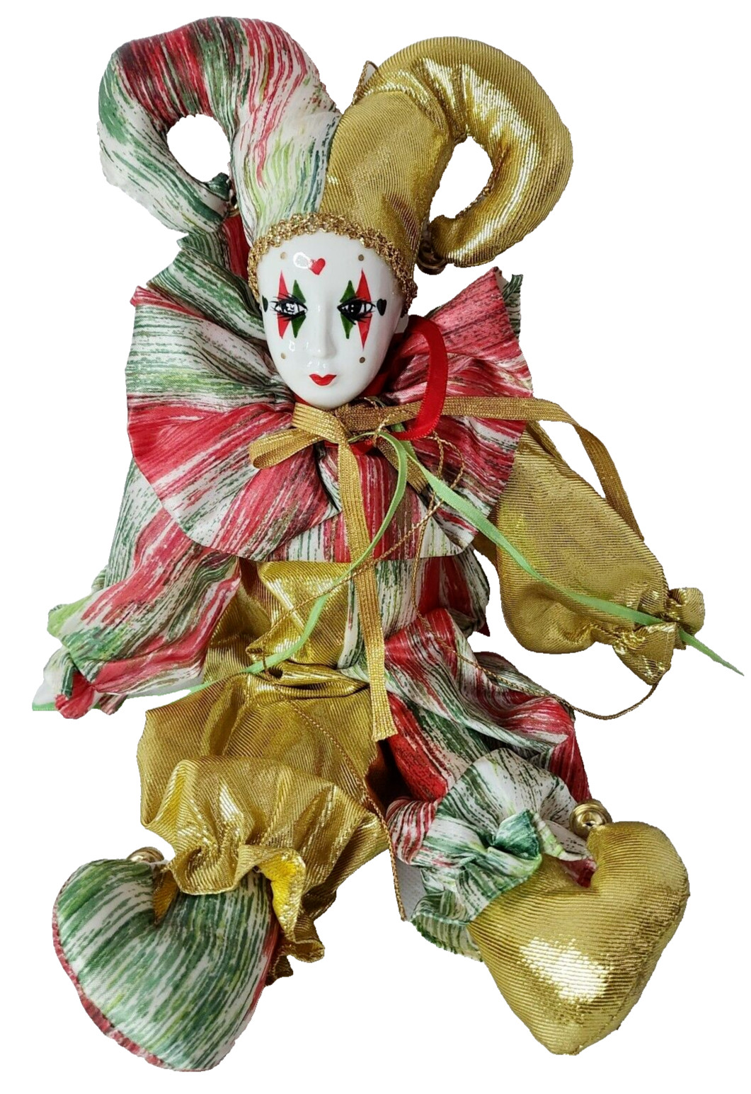 VTG Venetian Porcelain Harlequin Clown Doll Figurine Bendable Body Shelf Sitter