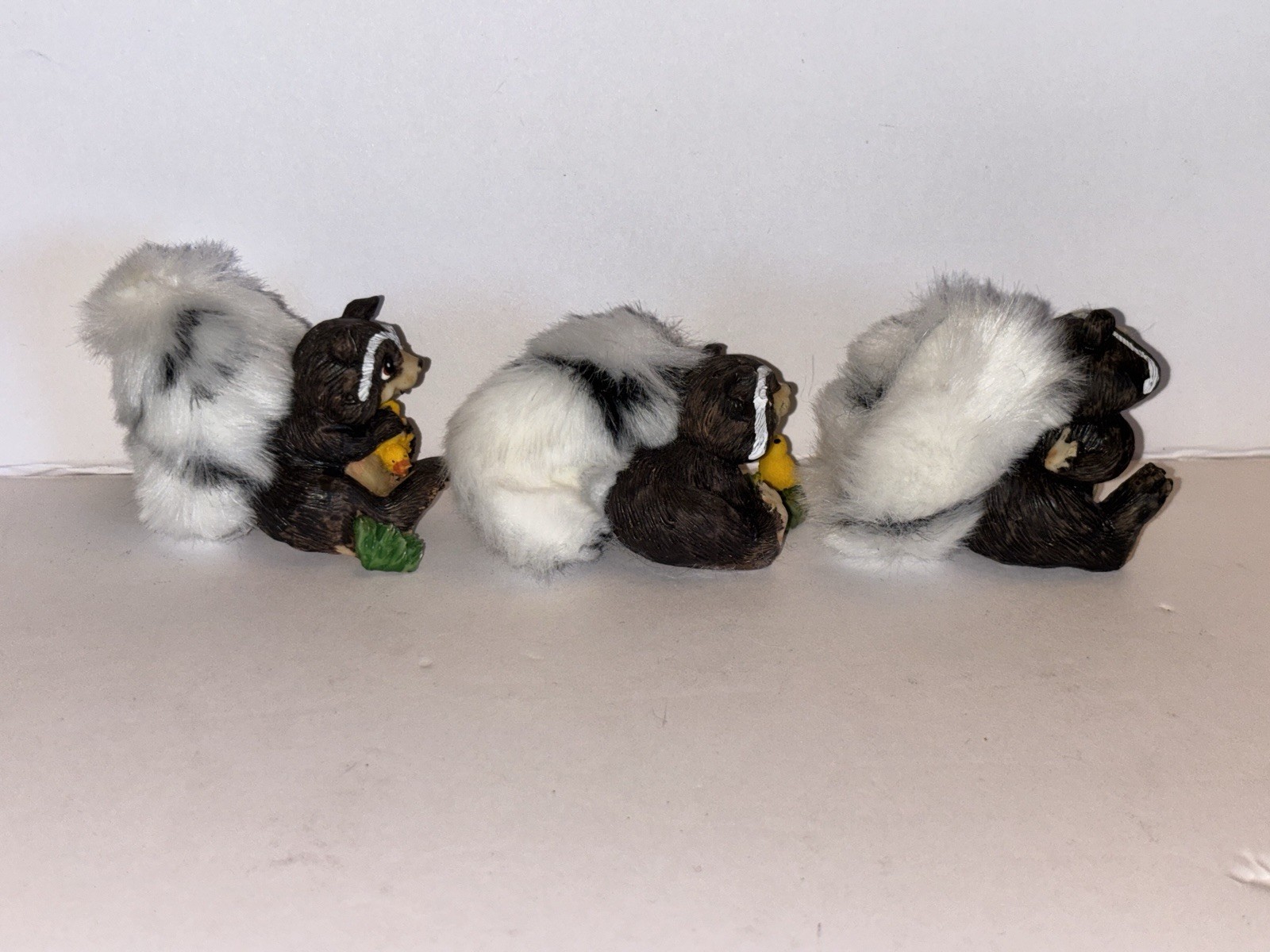 Racoon Skunk Figurine Lot 3 Animal Figure Bird Duck Fur Tails Vtg Rare Kitch