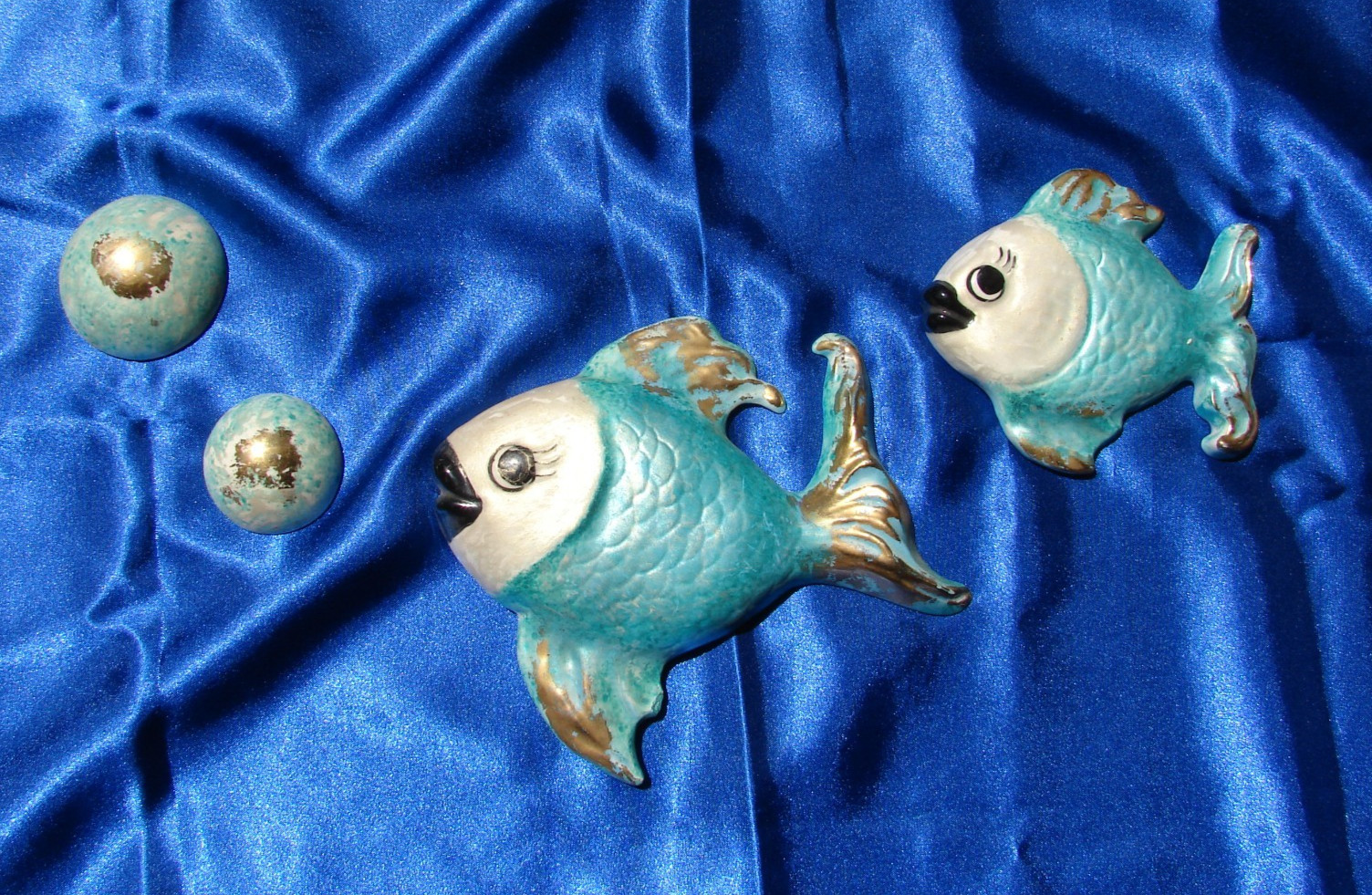 Vintage 1950S Deforest Of California Ceramic Fish Mermaid Bathroom Wall Plaques