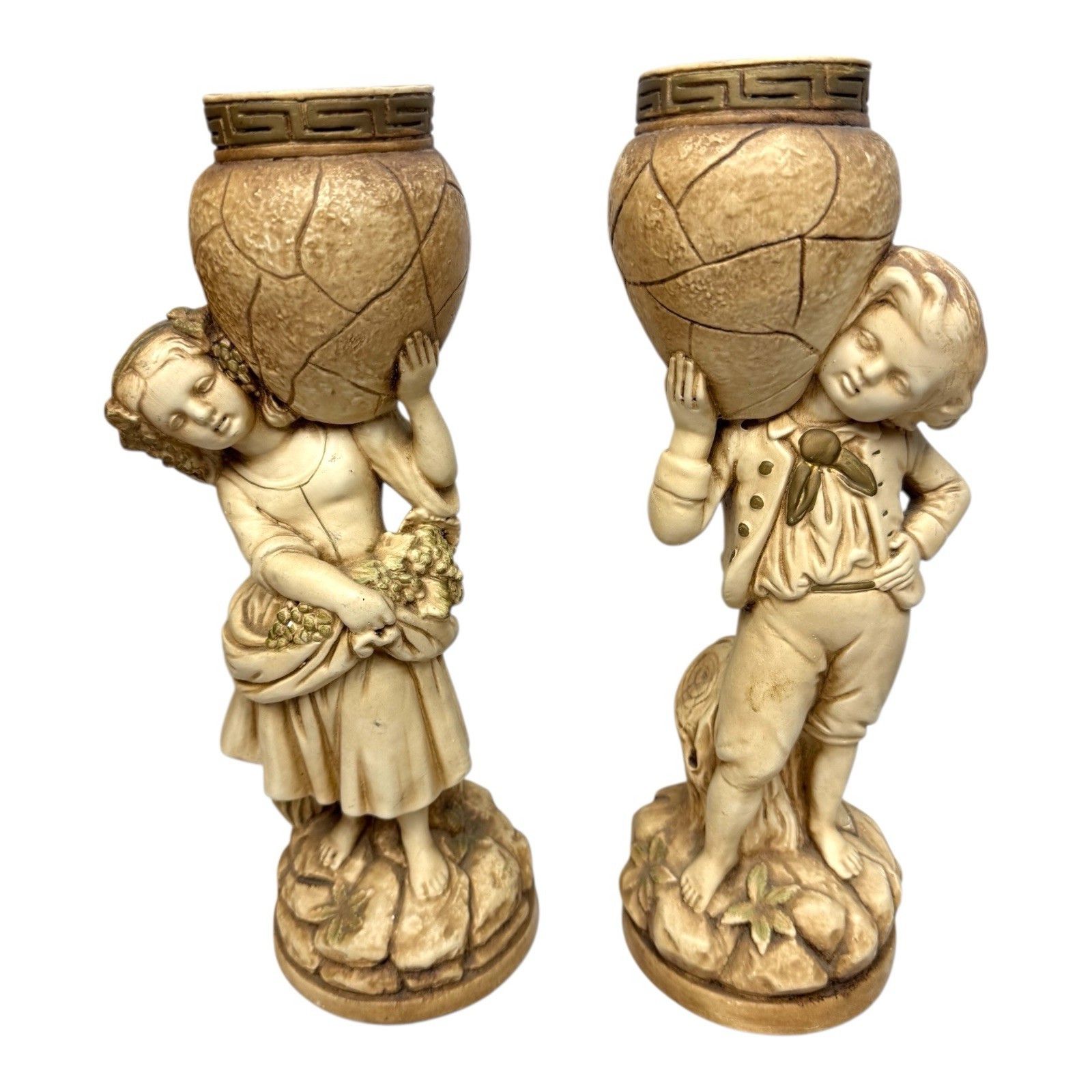 Vintage Marwal Chalk ware Boy & girl Figural Planter Pair – Mid Century Style