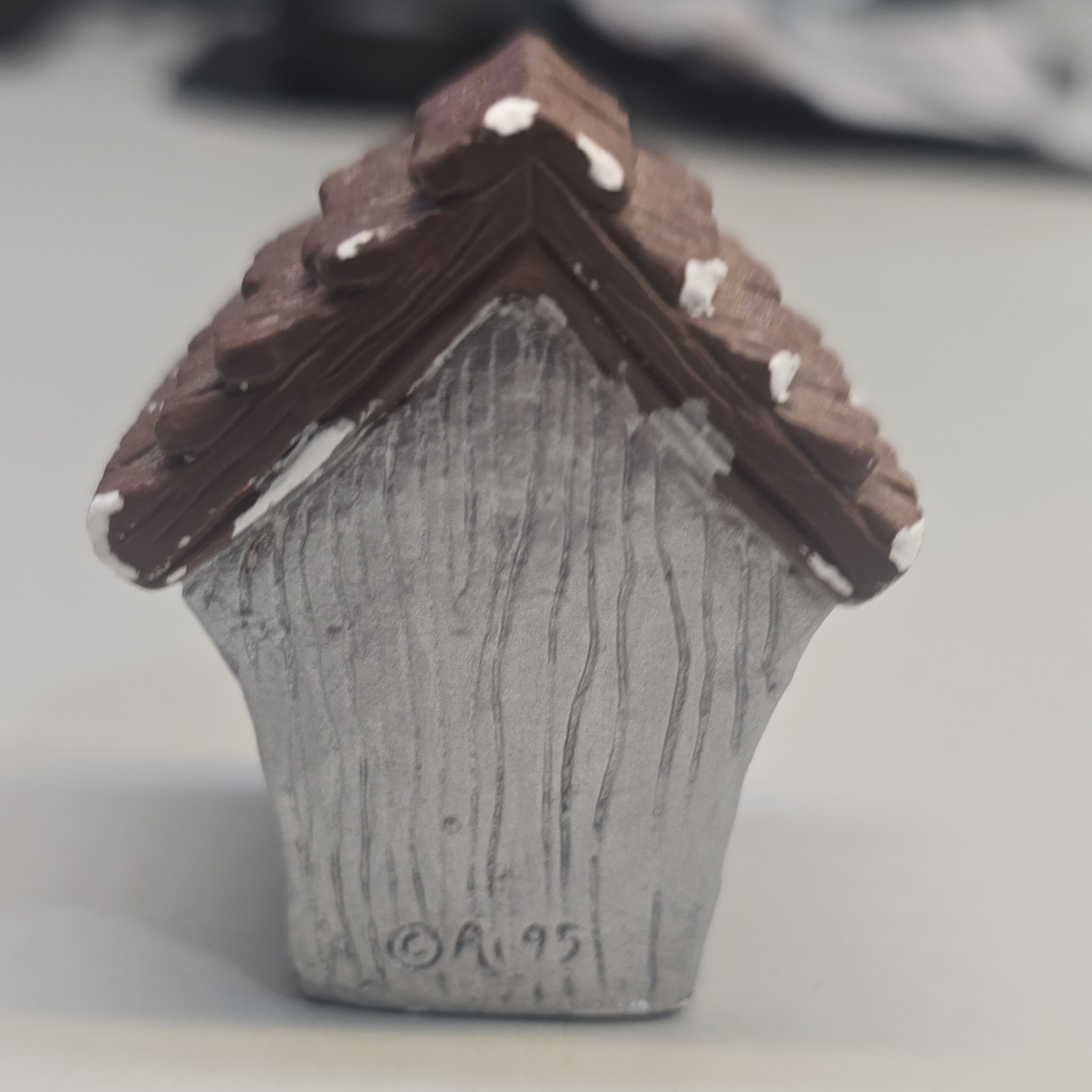 Rustic Birdhouse Figurine Small Plaster Hand Painted 3D, Signed AJ 1995