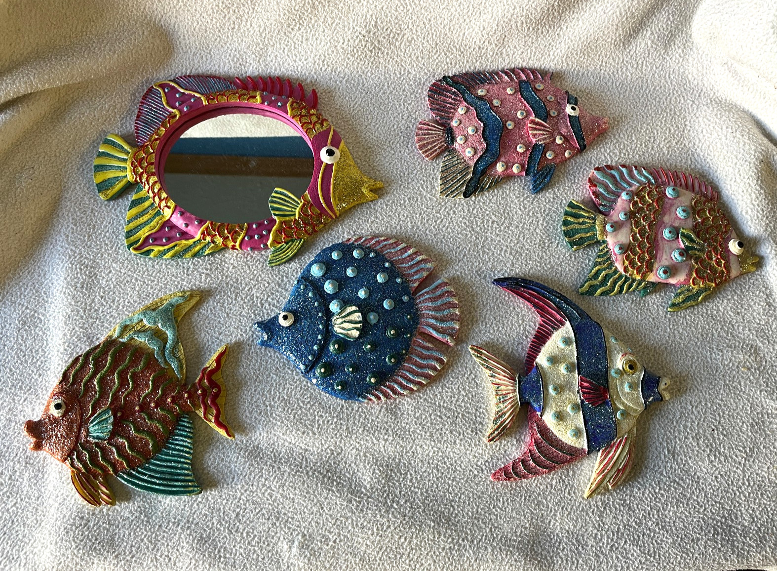Decorative Collectibles Tropical Fish Plaster Wall Glitter Plaque Hanging Mirror