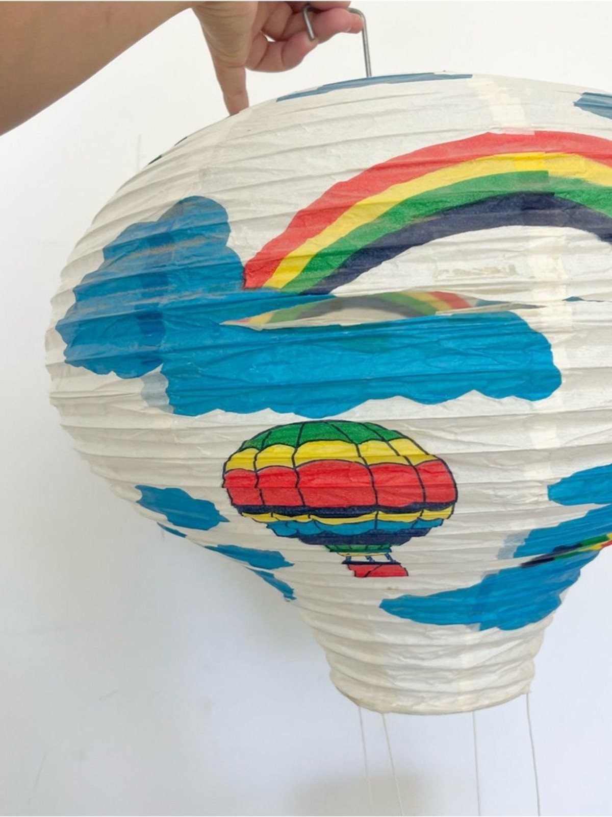 Set of 2 Vintage Paper Lantern Hot Air Balloons w Rainbows Clouds Decor READ