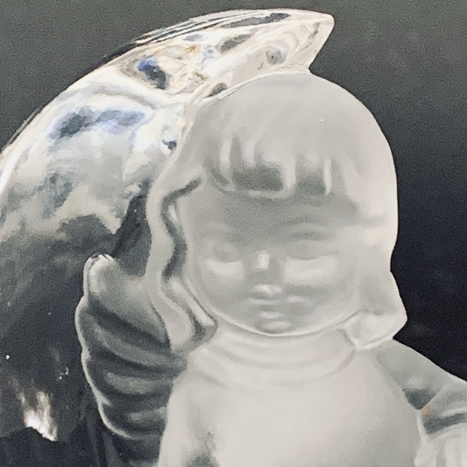 Crystal Figurine Goebel Clear Frosted Glass Angel Child on Moon 3.5” Tall