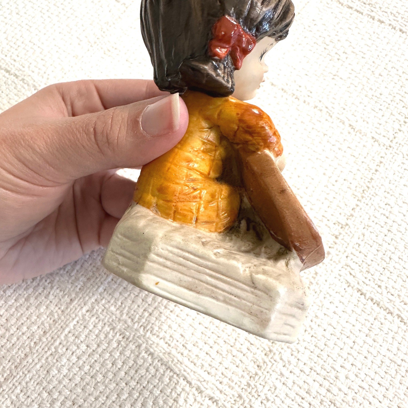 VTG 70s Moppets Fran Mar Ceramic Figurine Girl Playing Guitar Kitsch Retro Decor