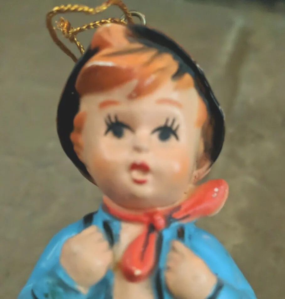 Vintage Ornament Lot Set of 4 Girl At Bus Stop Geese Mailbox & Boy Ornaments