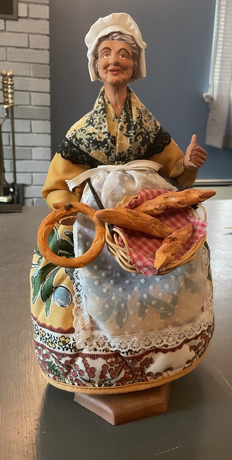 Vintage French SANTON DE PROVENCE Terracotta figurine Woman Bread Basket