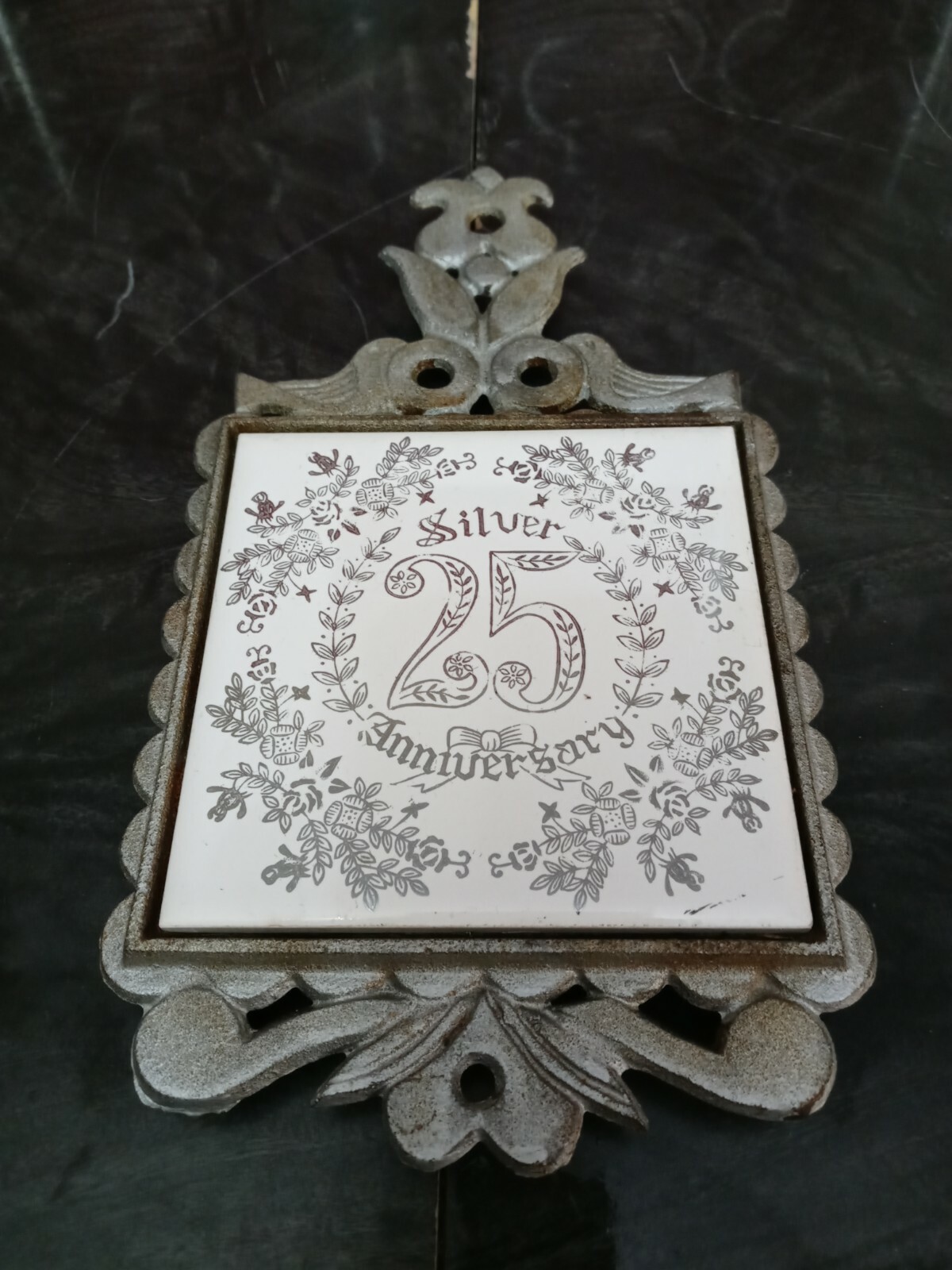 Vintage Silver 25th Anniversary Trivet by Napcoware Japan Collectible Metal Tile