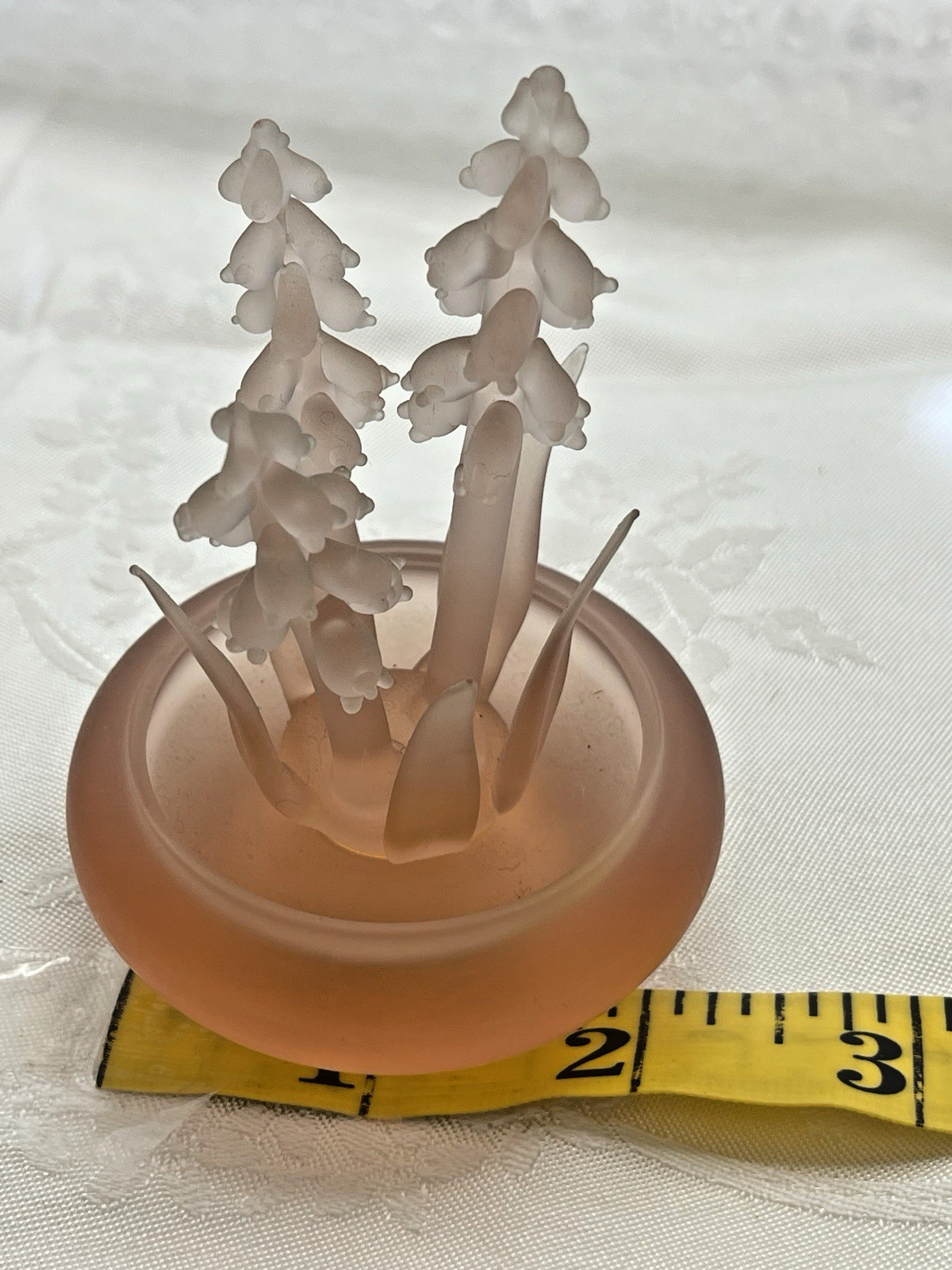 Vintage BALOS Frosted Mouthblown Glass Lily Of The Valley Flower Figurine Pink