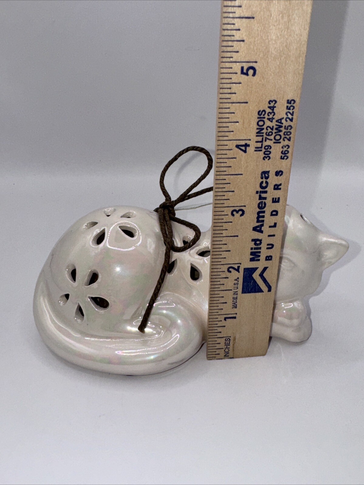 Iridescent Ceramic Sleeping Kitty Cat Pomander Potpourri Home Decor Figurine