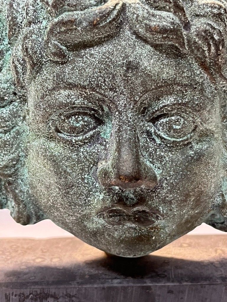 Medusa 4″ Bronze Head Mask Sculpture Black Marble Base