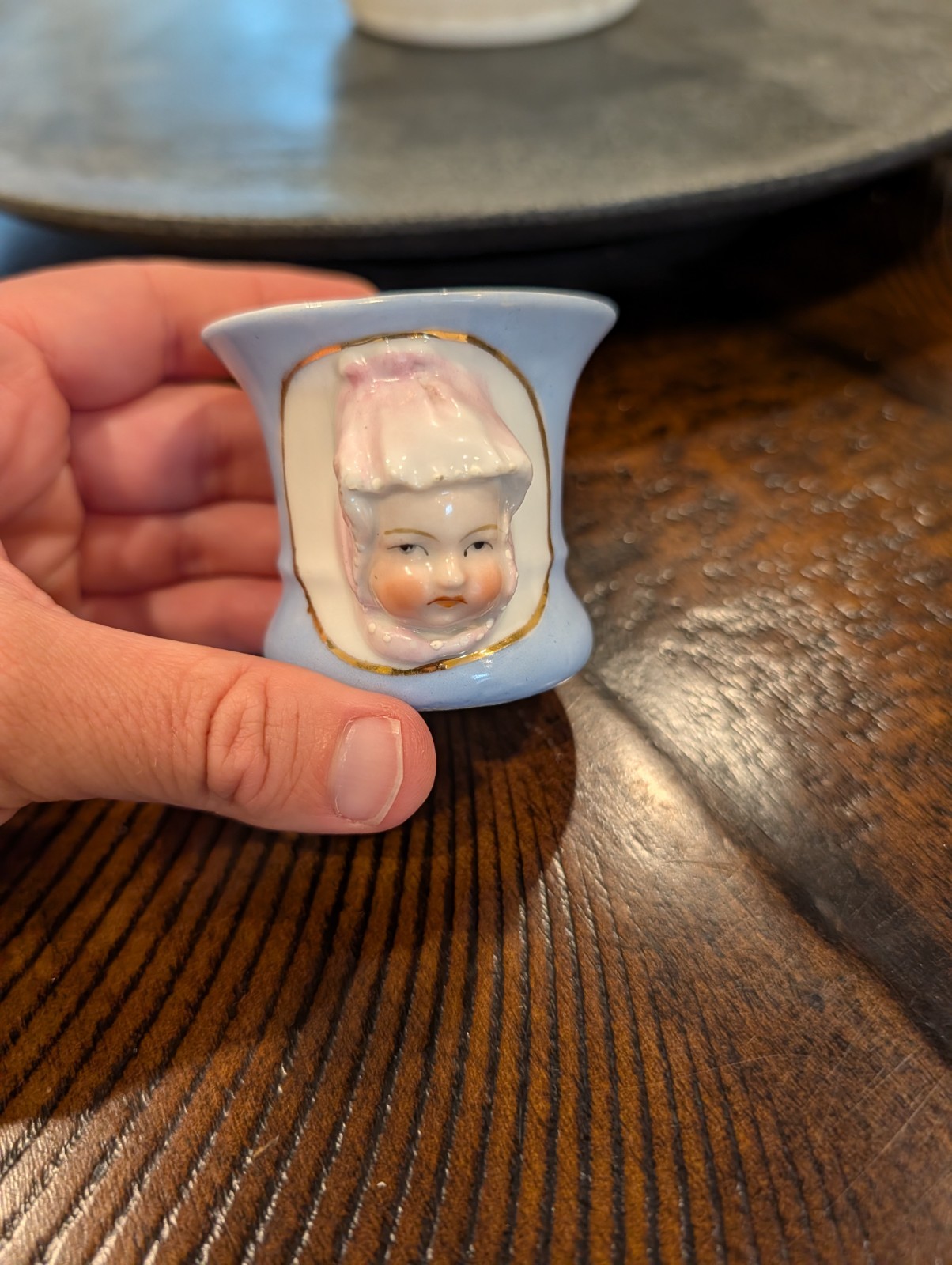 Vintage German Porcelain Baby Girl Toothpick Holder, Hand Painted, Early 1900s