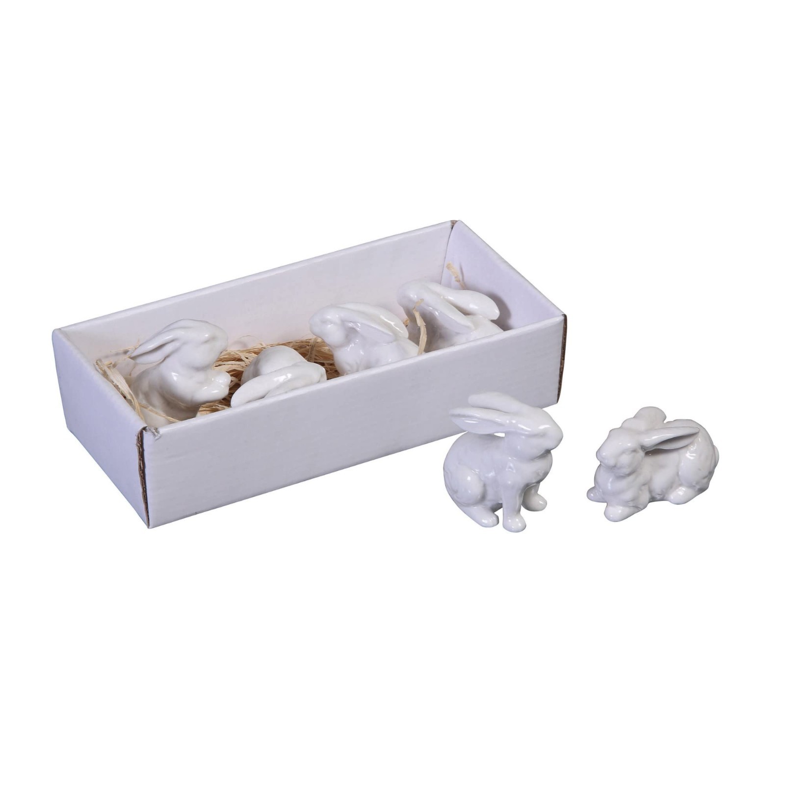 Set of 6 White Ceramic Bunny Figurines – Cute Easter Decor, Spring Home Accent