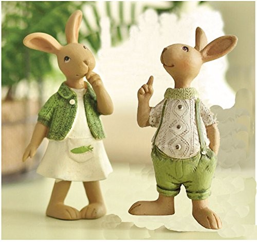 Set of 2 Vintage Rustic Country Bunnies Figurine Ornament Decorative Easter D…