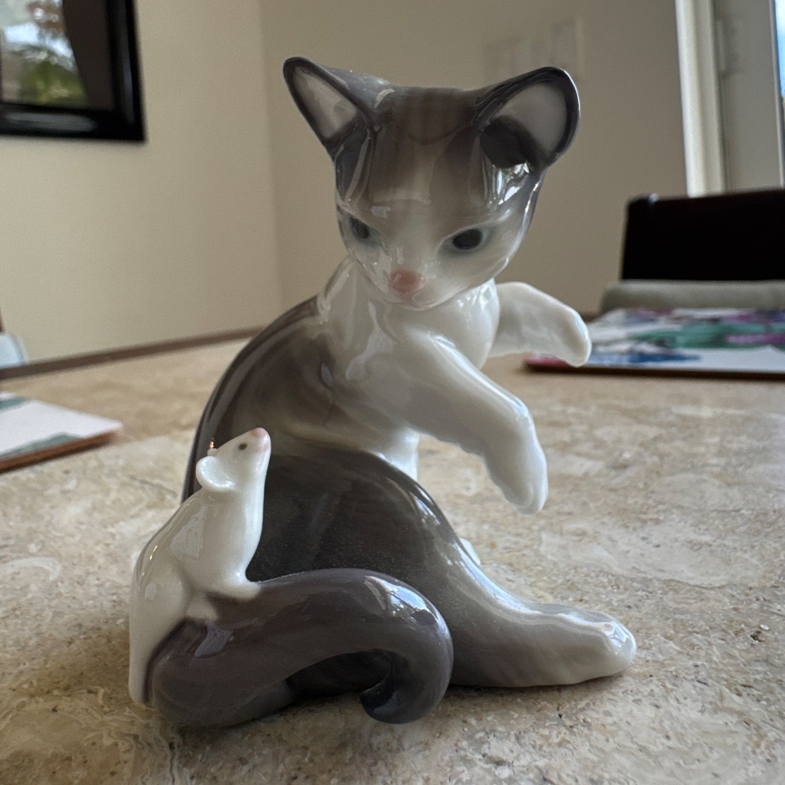 Lladro Spain #5236 Cat & Mouse Kitten Porcelain Figurine Retired Glossy Spain