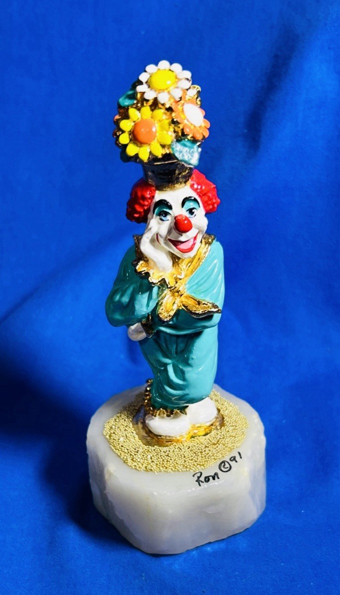 Potsie 1991 Ron Lee Onyx Base 24kt Gold Accents Clown Signed 5 1/2”