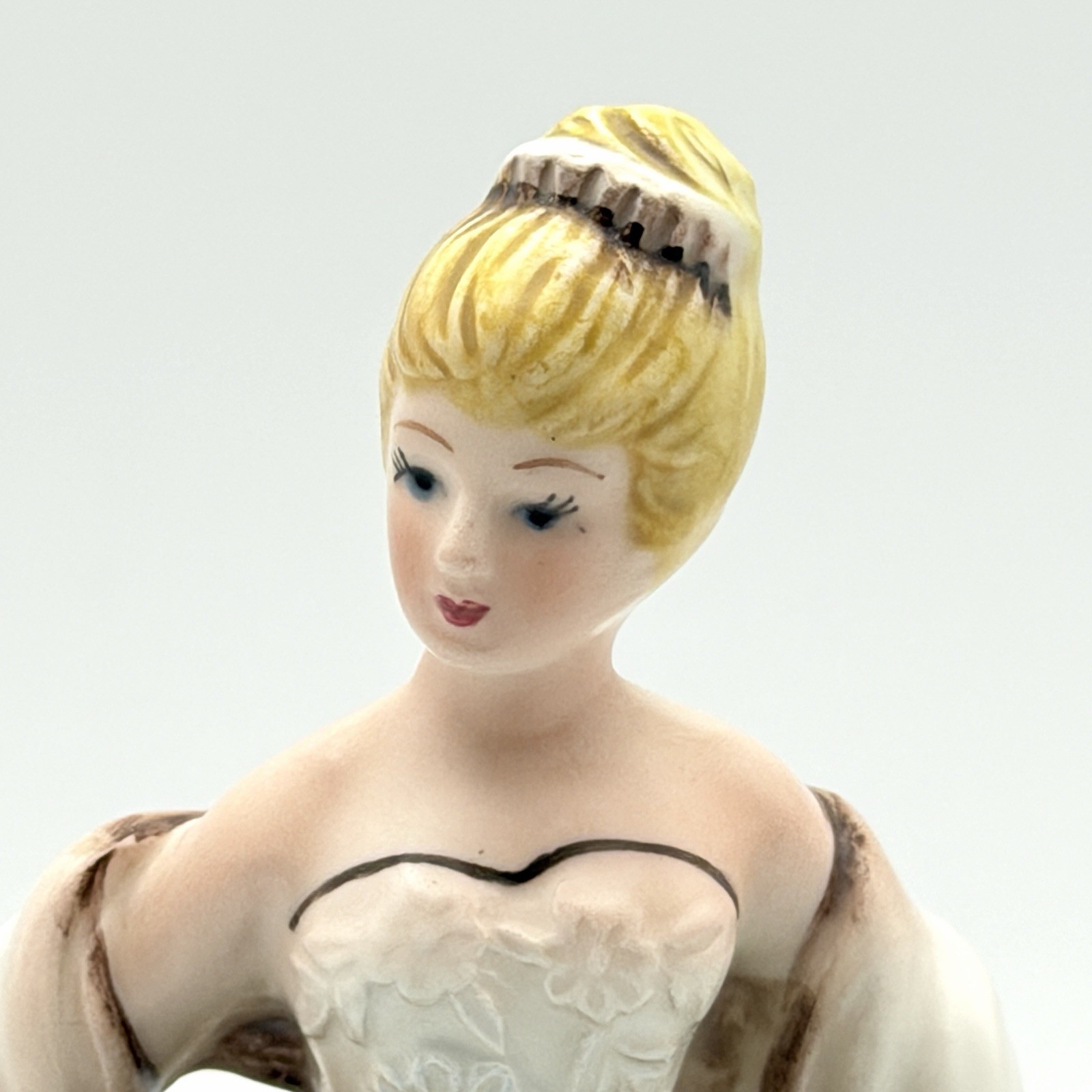VTG 1962 Samson Import Co Ceramic Lady Brown Ballroom Dress Planter Vase #53548