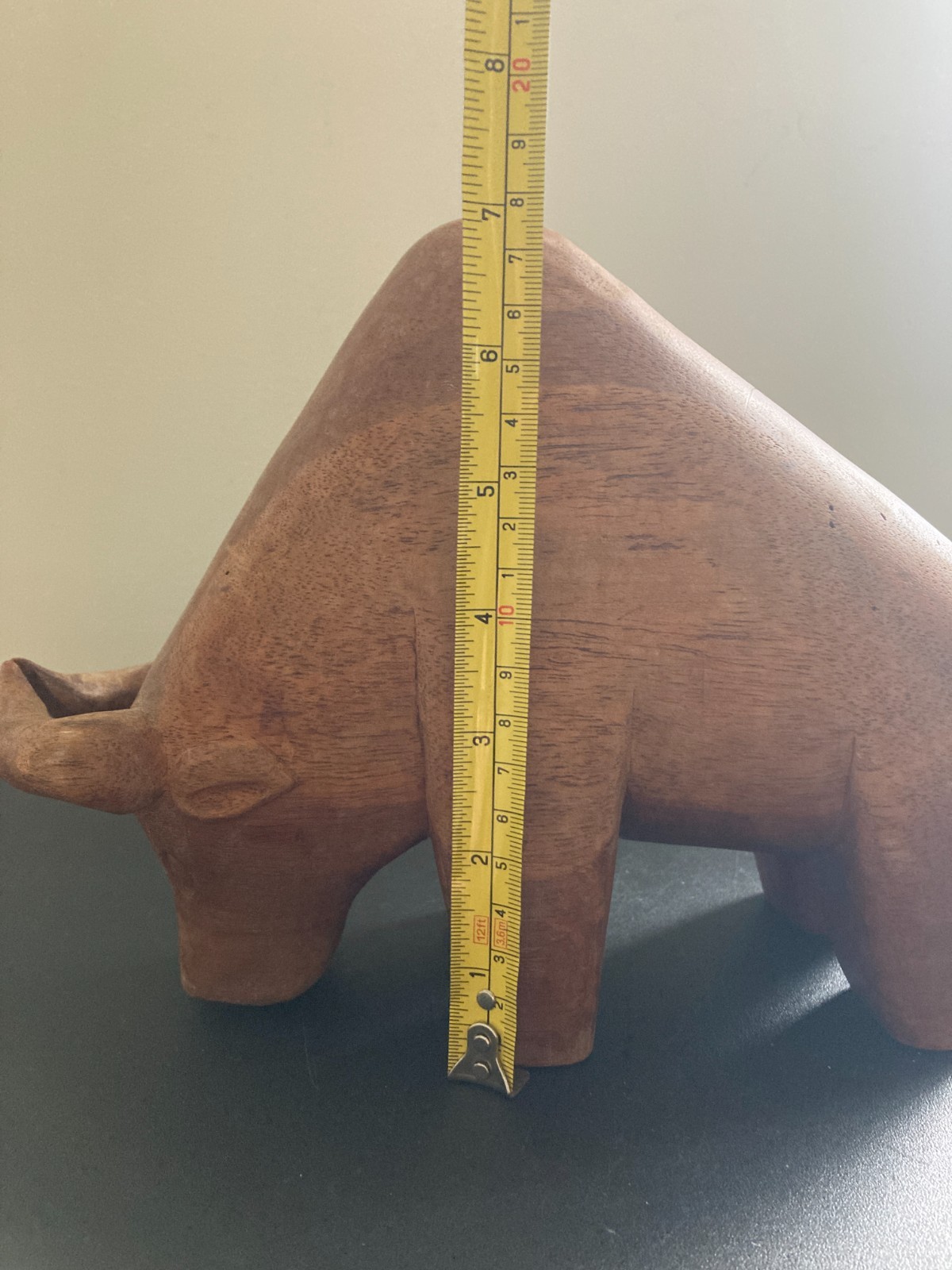 Vintage Hand Carved Solid Wood Wooden Ox Bull Figurine Primitive Art 10″ 2lb