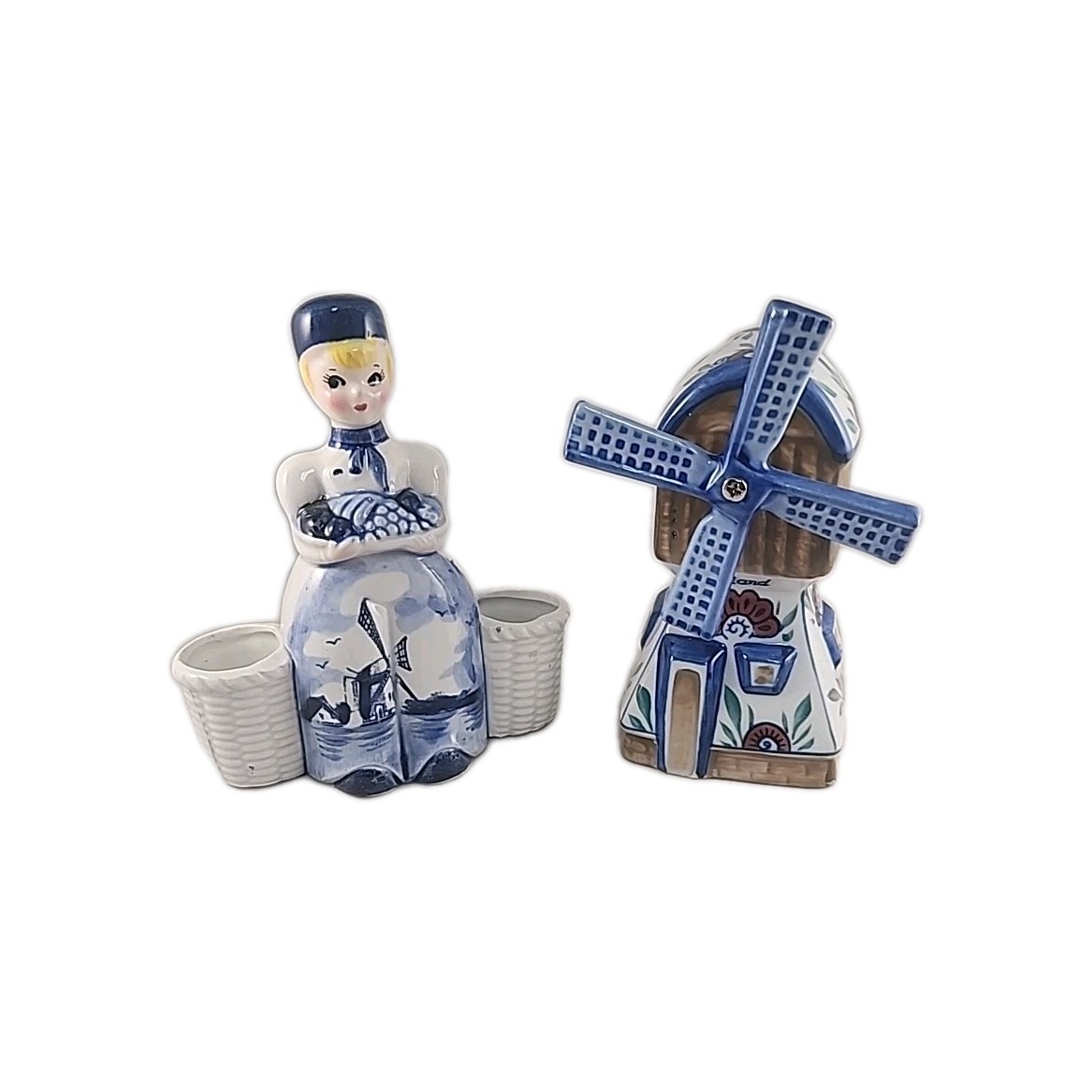 Glazed Holland Dutch Girl Toothpick/Air Plant And Delft Windmill Night Light…