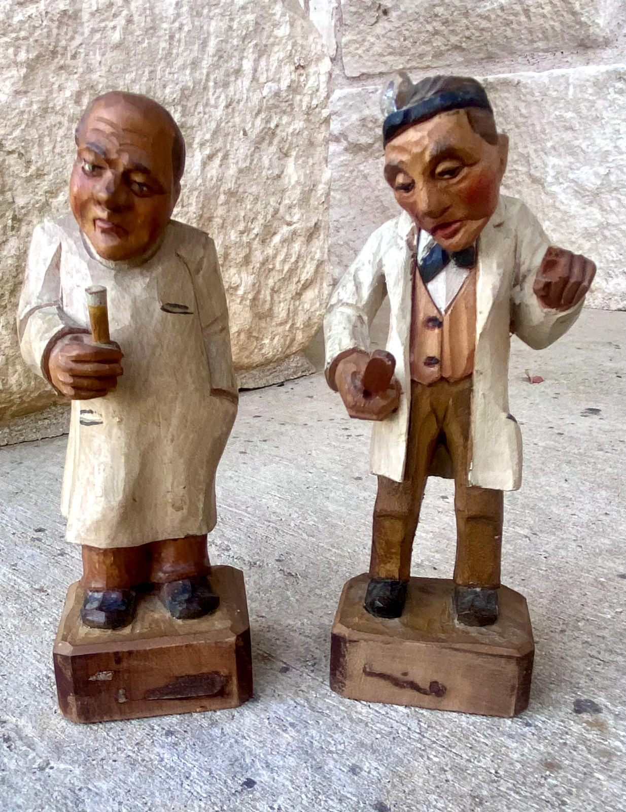 Vintage hand carved doctor figurines Set of 2 5 1/2″ tall