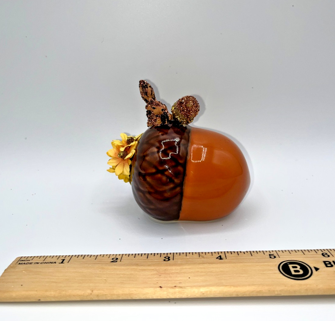 Vintage Ceramic Piece with Squirrel Eating An Acorn & mini mushroom flower OOAK