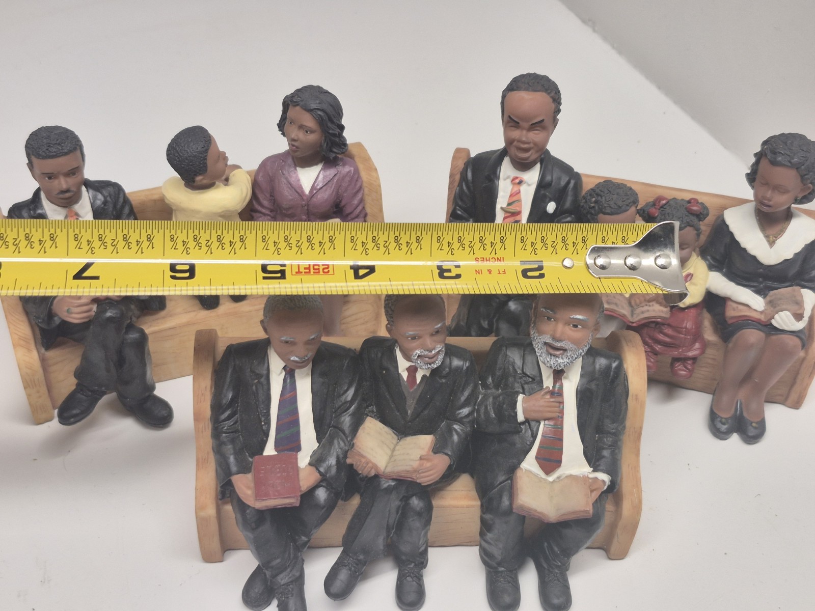 *Lot of 3* African American Family at Church Pew Resin Figurine Vintage