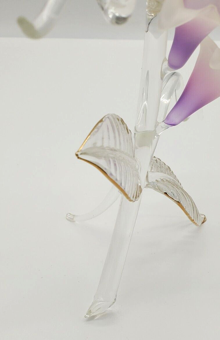 Hand Blown Glass Hummingbird Figurine Gilded Leaf Tips 11″ Tall Frosted Bird