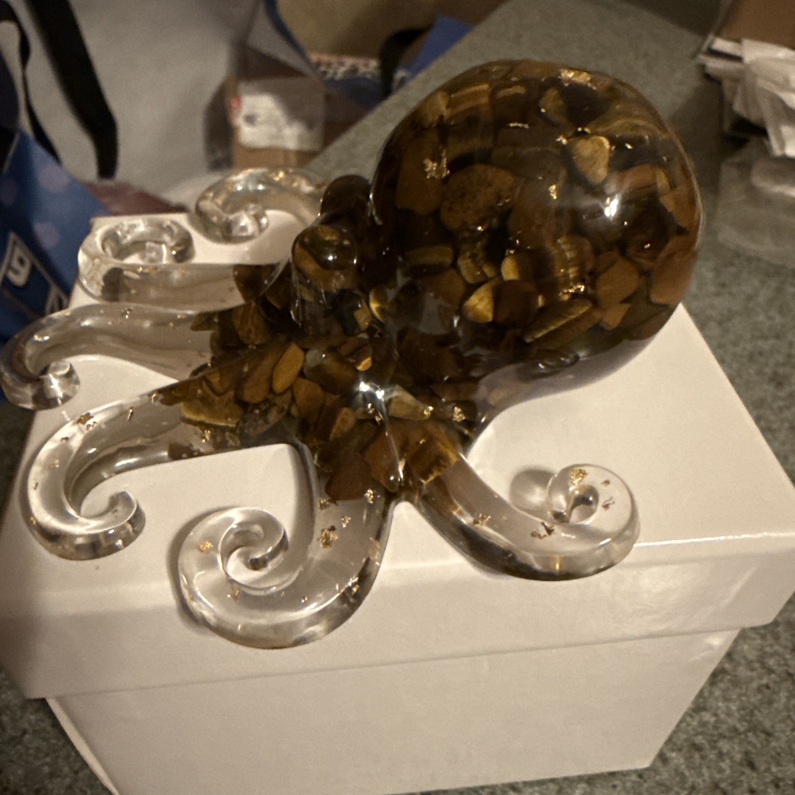 Brown Adorable Crystal W/gold Colored Stones “Octopus” Resin Figurine