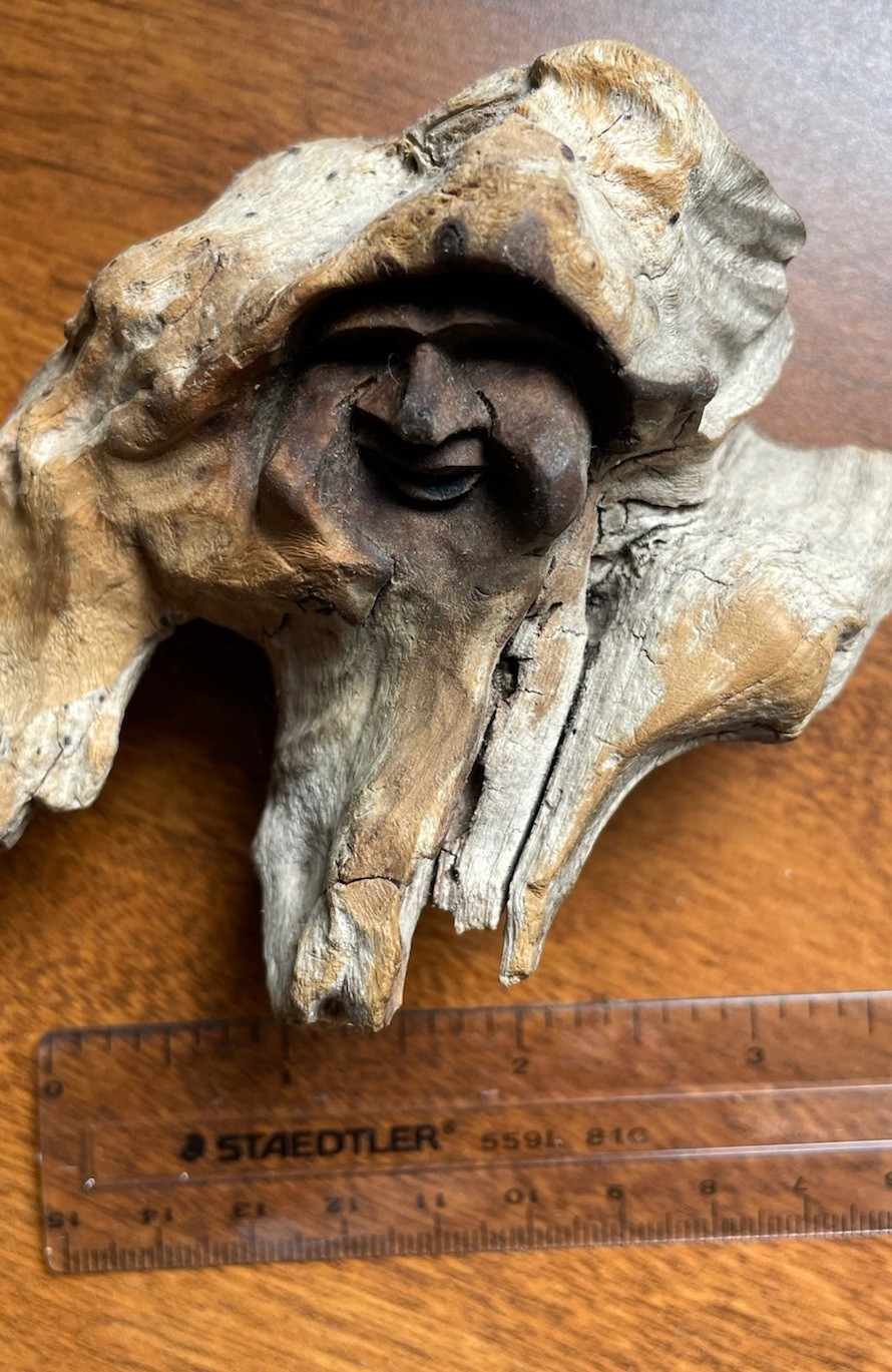 Small Hand Carved Wooden Face Carved From Organic Wood Piece for Wall Hanging