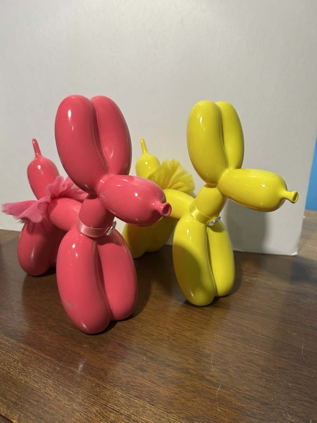 Balloon Dogs Yellow, pink, Plastic Decorative Figures 9.5”with tutus & collar