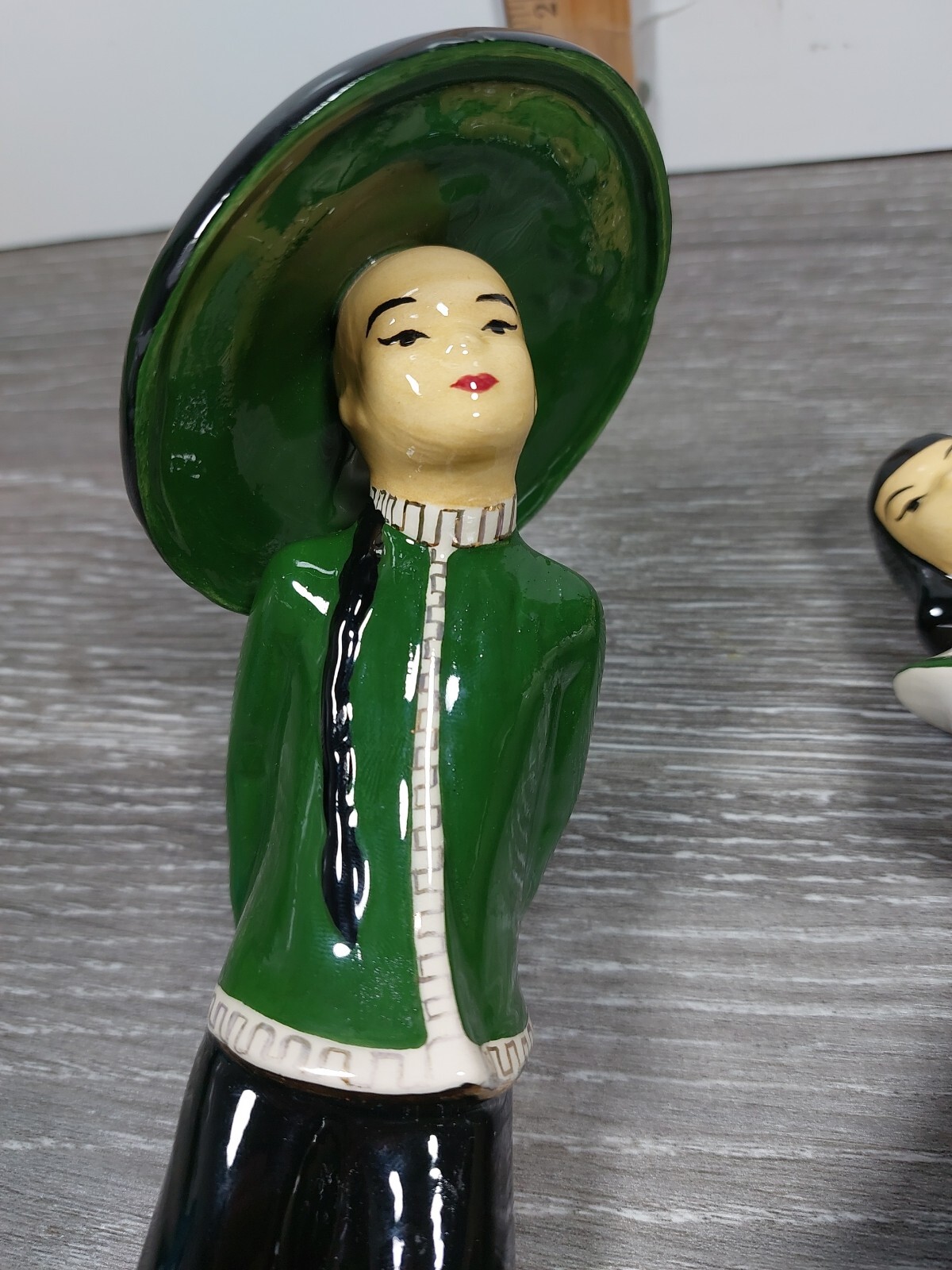 2 Vintage Ceramics MARGARET LINCOLN Green Asian Women 7 inch Figurines