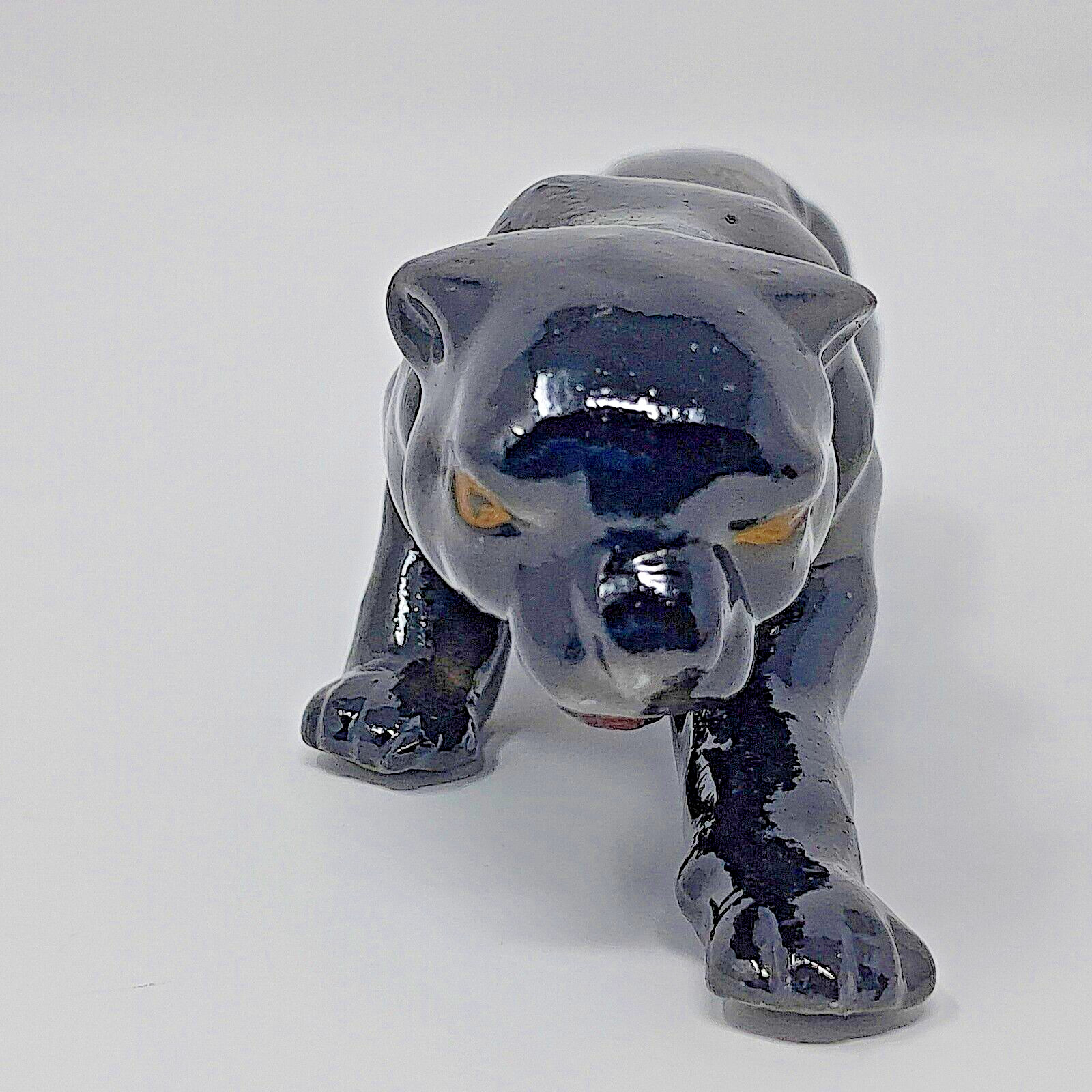 Black Panther Ceramic Figurine MCM vintage Japan 1.5″ T 4.75″ L left arm forward