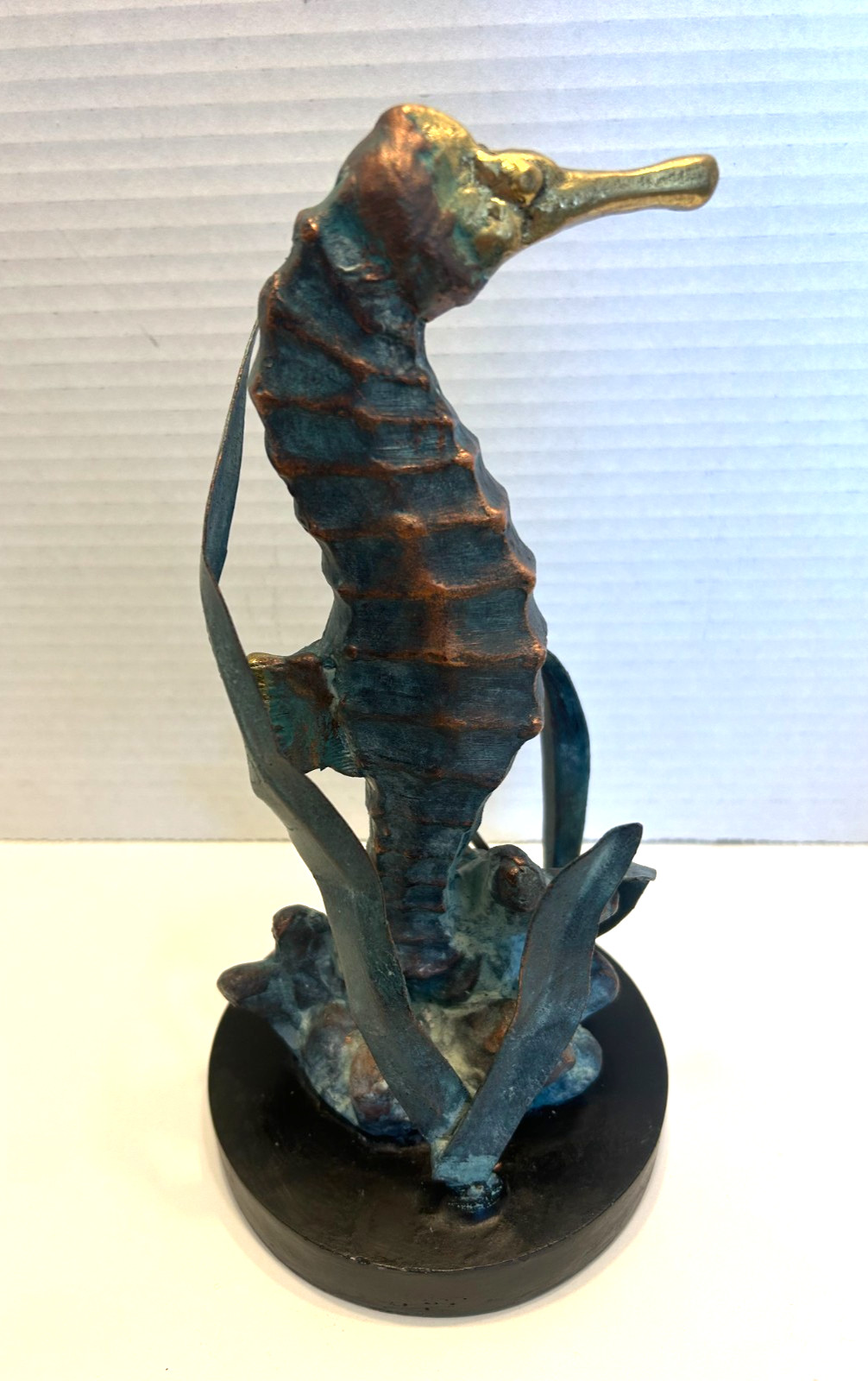 Vintage Andrea By Sadek Various Metals Sculpture of Sea Horse in Sea Weed 9 in.