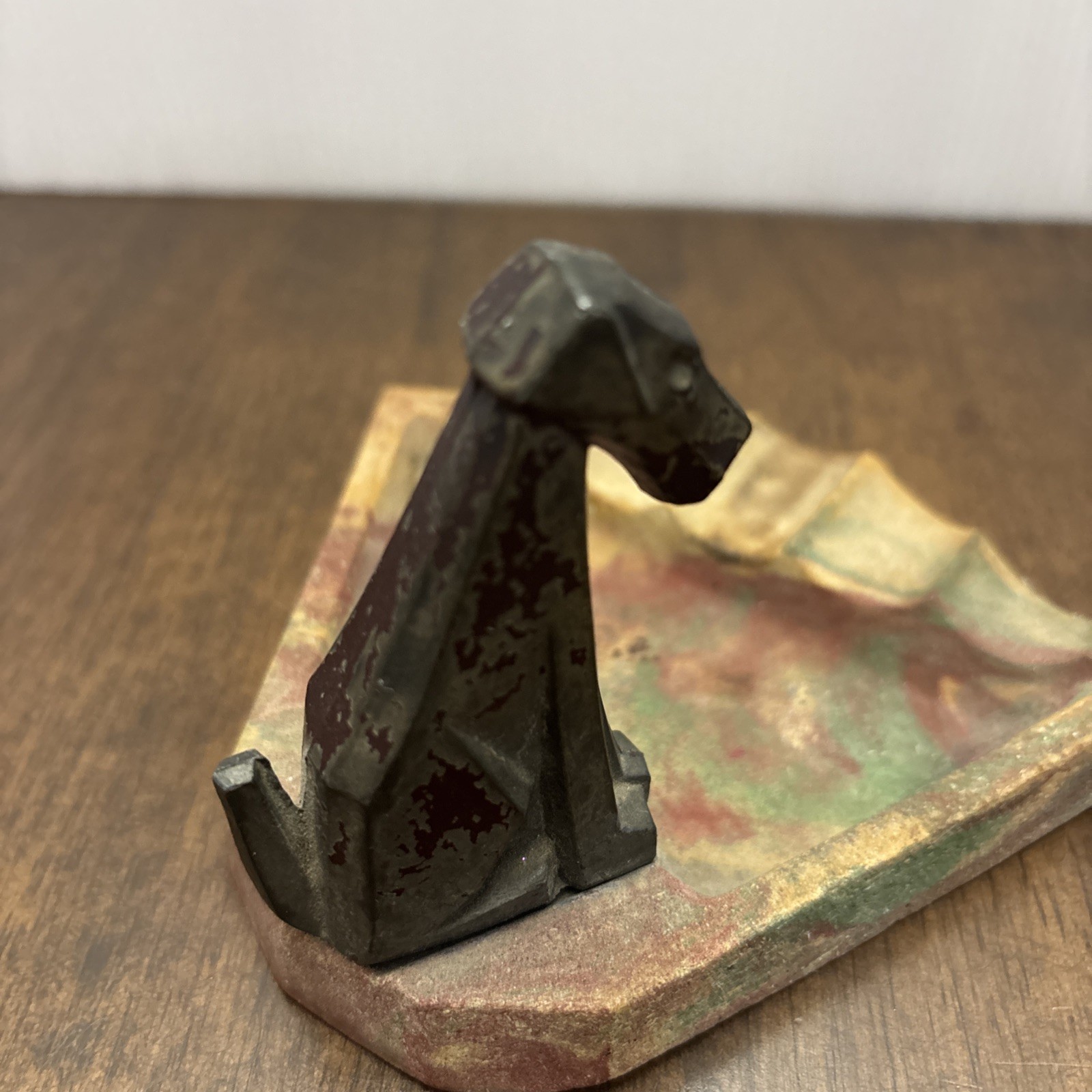 Vintage Art Deco Cast Metal Dog Statue Unsure of Base Clay Sandstone? See Photos