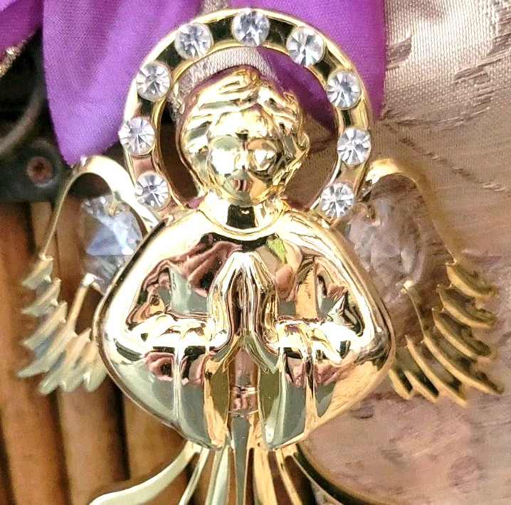 24k Gold Plated & Authentic Austrian Crystal Angel Sun Catcher Ornament U.S.A.